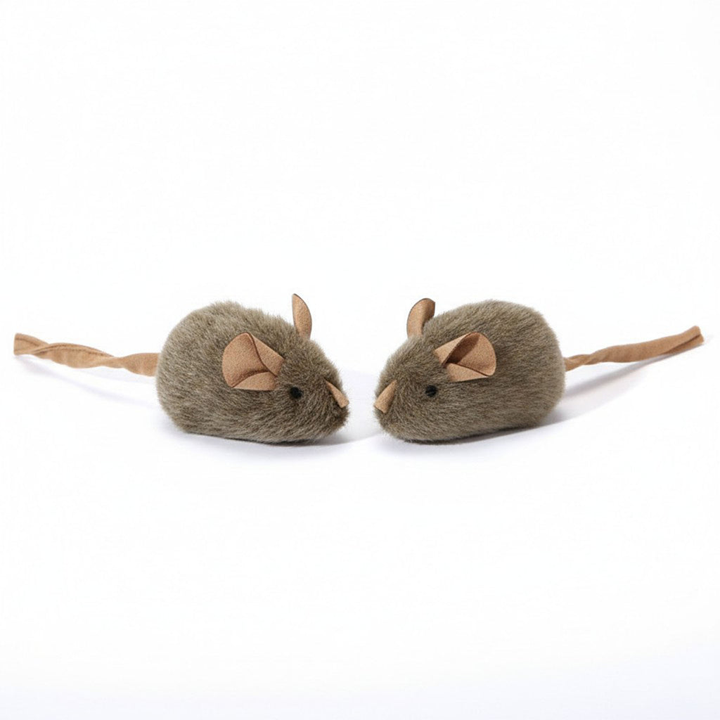 Anna-Kaci Plush Mouse Cat Toys 2-Pack Soft Faux Fur Design with Tails for Interactive Play
