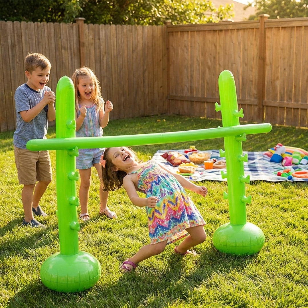 Anna-Kaci Portable Inflatable Limbo Game Set for Kids Backyard Party Jump Bar PVC Outdoor Lawn Family Game