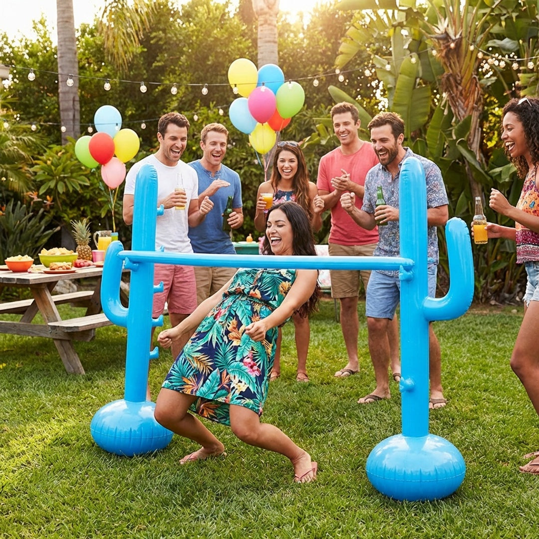 Anna-Kaci Portable Inflatable Limbo Game Set for Kids Backyard Party Jump Bar PVC Outdoor Lawn Family Game
