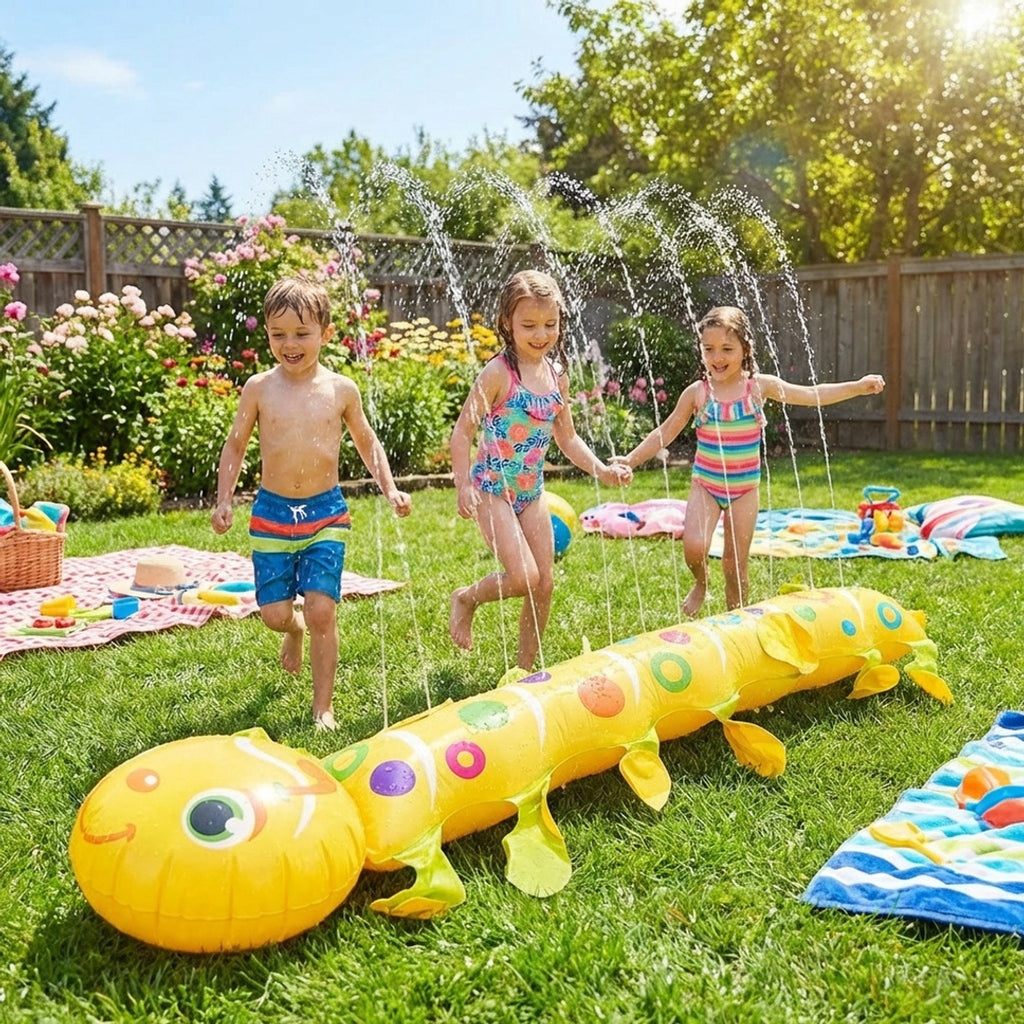 Anna-Kaci Inflatable Caterpillar Sprinkler Mat Outdoor Water Play Splash Pad PVC Backyard Summer Lawn Toy