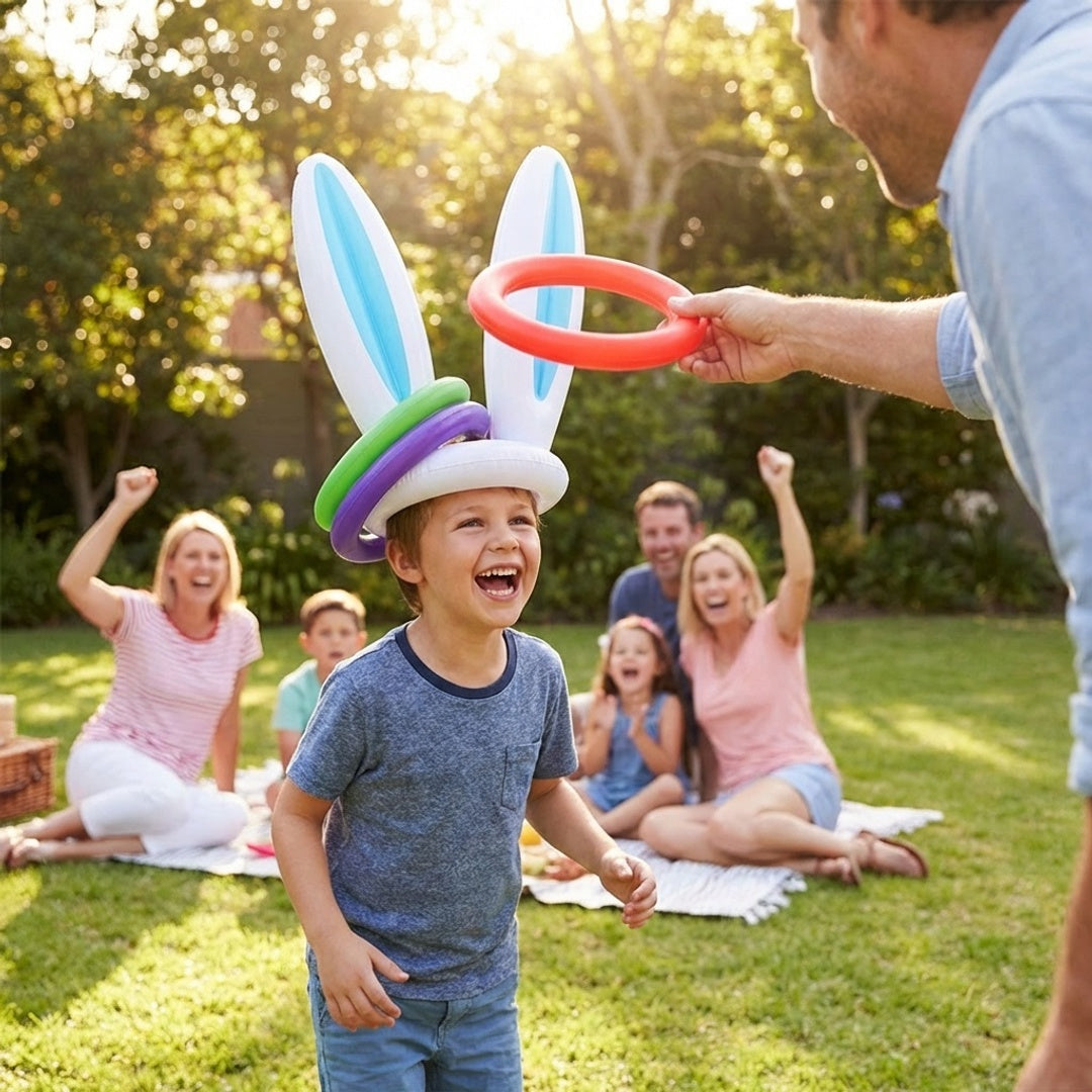 Anna-Kaci Easter Bunny Ears Ring Toss Game Inflatable Party Toss Game Kids Outdoor Family Holiday Game