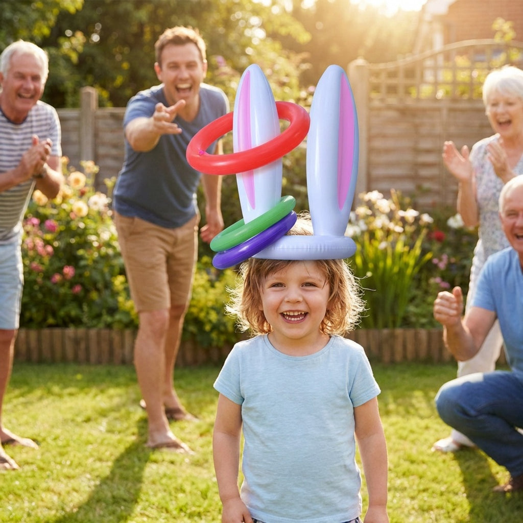 Anna-Kaci Easter Bunny Ears Ring Toss Game Inflatable Party Toss Game Kids Outdoor Family Holiday Game