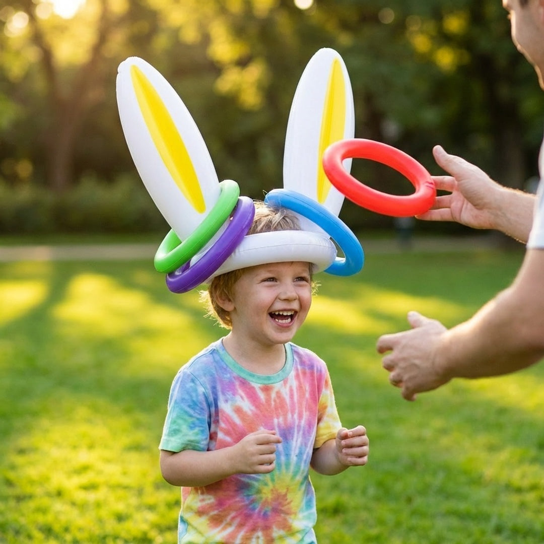 Anna-Kaci Easter Bunny Ears Ring Toss Game Inflatable Party Toss Game Kids Outdoor Family Holiday Game