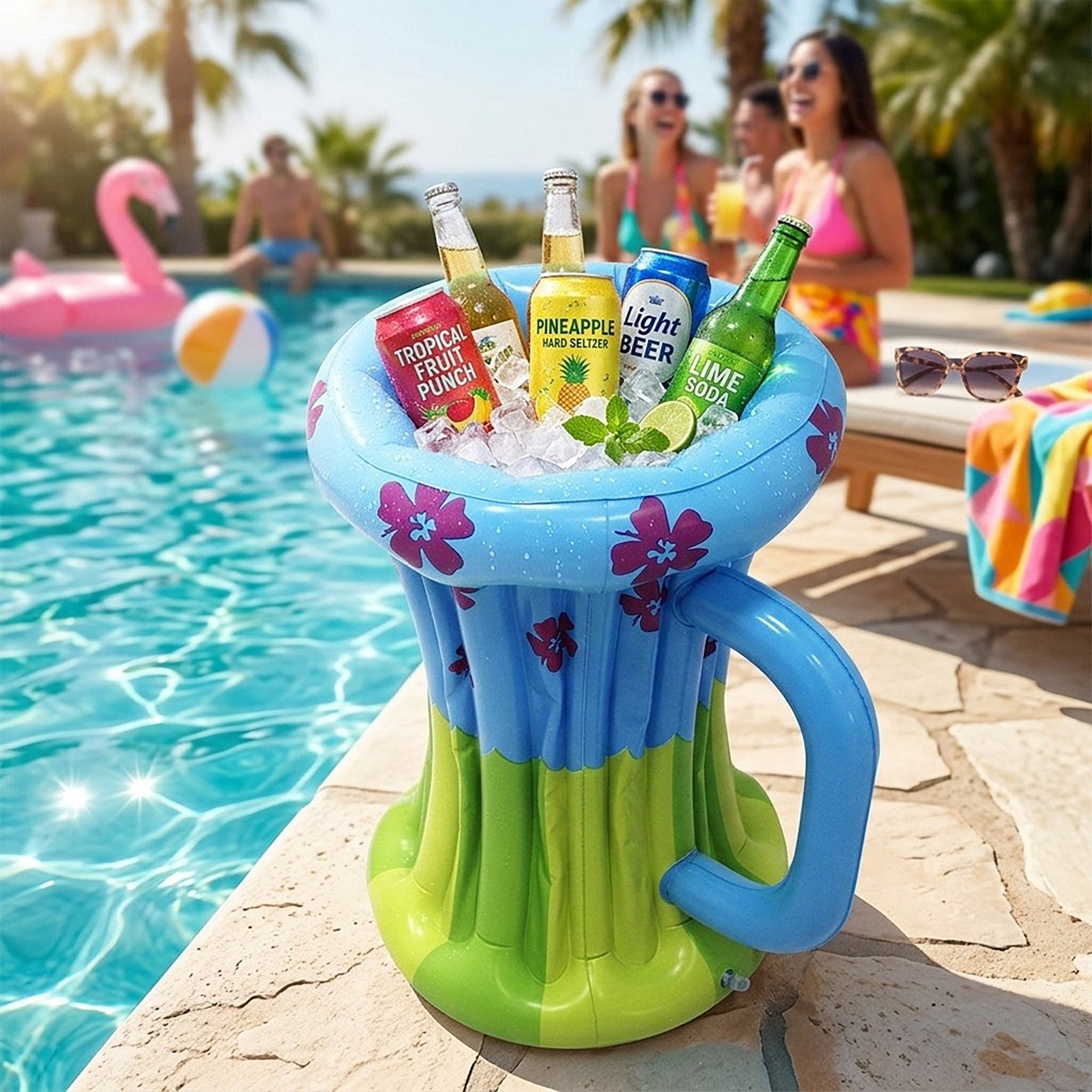 Anna-Kaci Inflatable Beer Mug Drink Cooler Ice Bucket Pool Party Beverage Cooler Floating Drink Holder