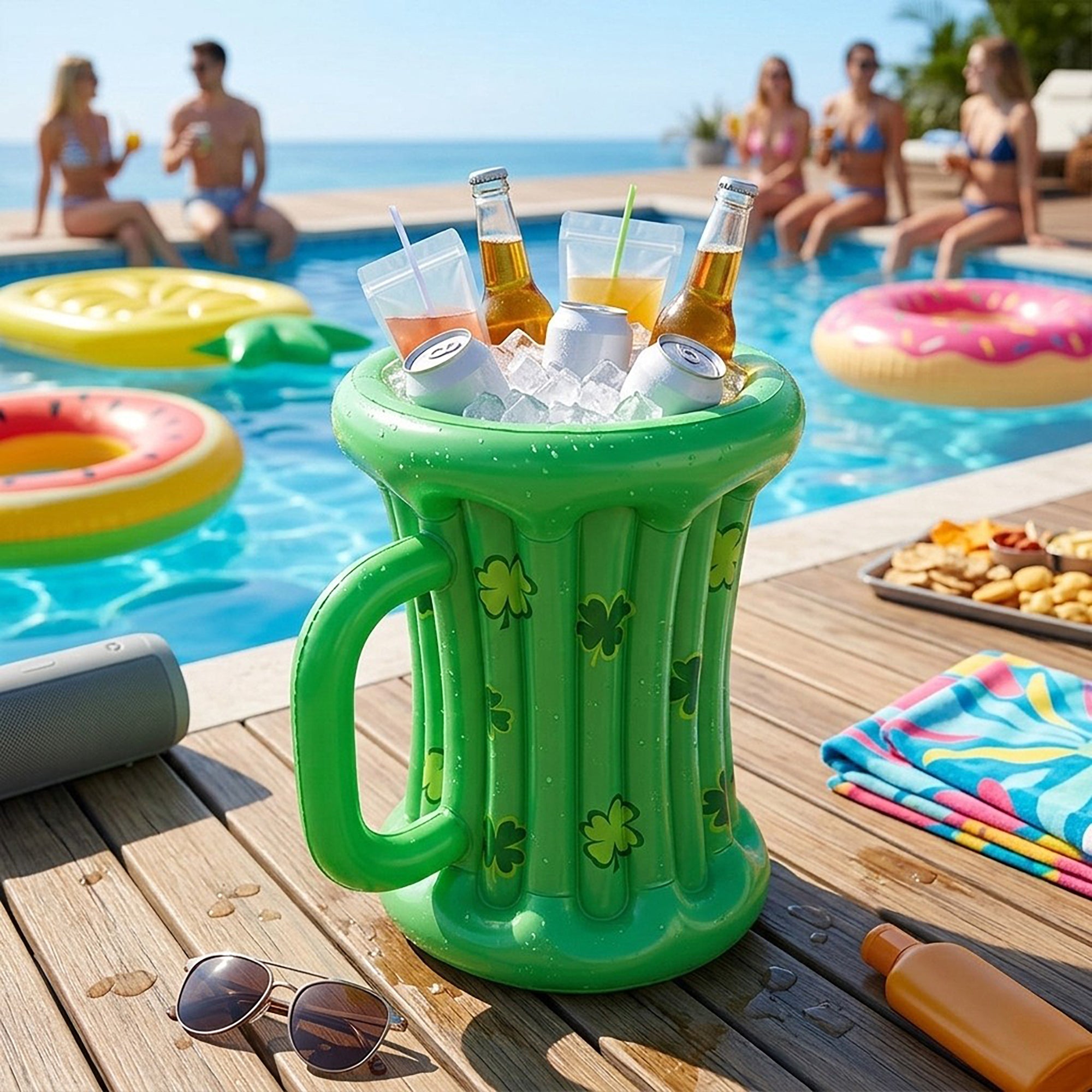 Anna-Kaci Inflatable Beer Mug Drink Cooler Ice Bucket Pool Party Beverage Cooler Floating Drink Holder