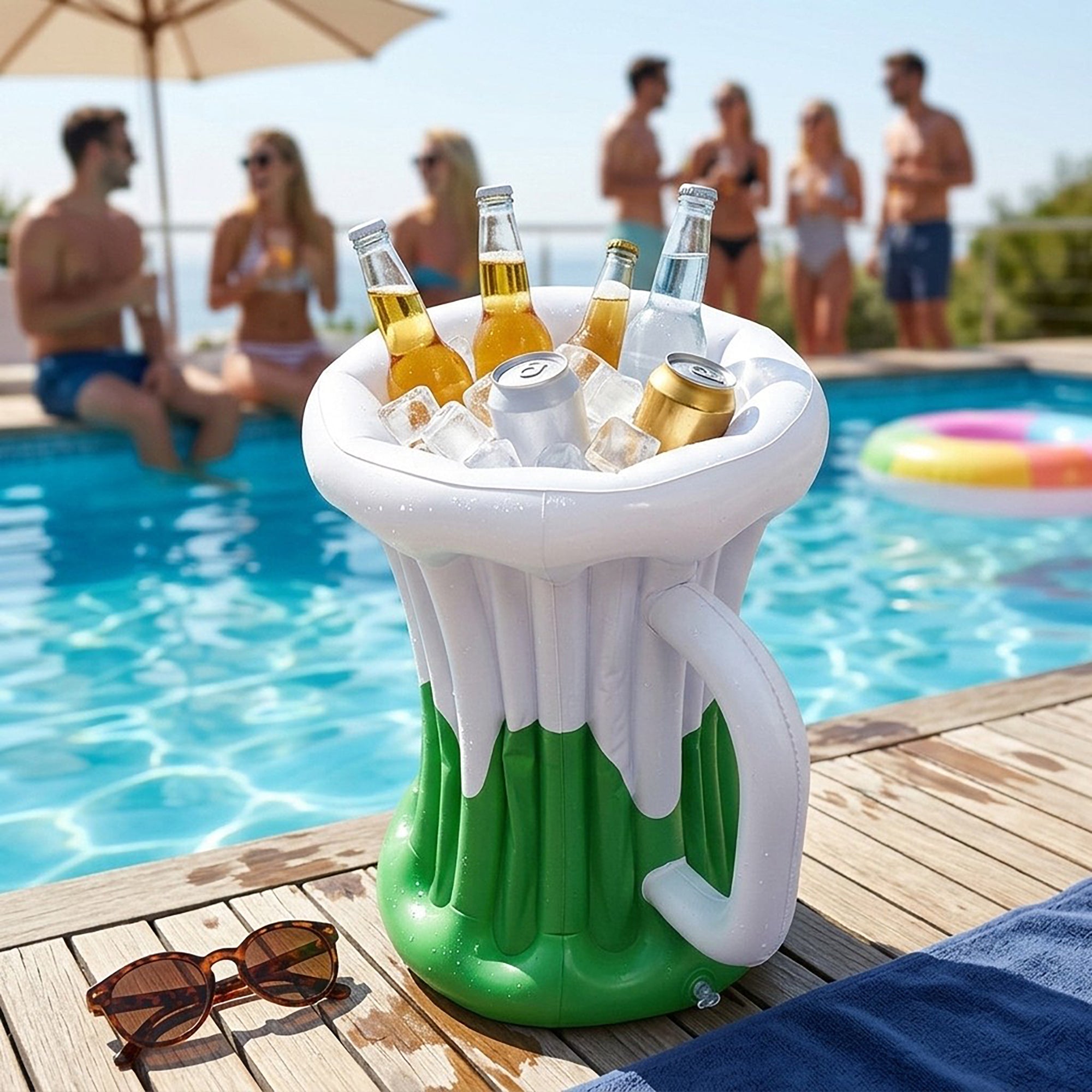 Anna-Kaci Inflatable Beer Mug Drink Cooler Ice Bucket Pool Party Beverage Cooler Floating Drink Holder