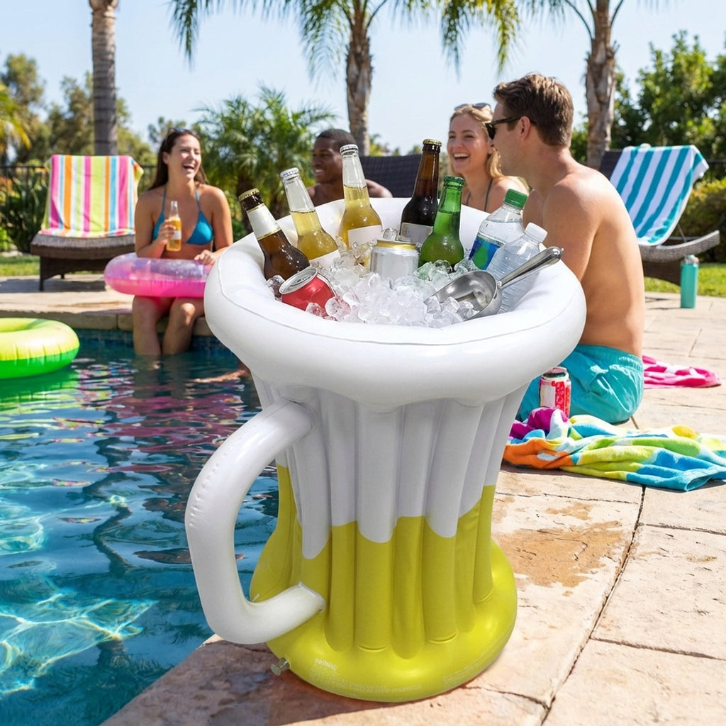 Anna-Kaci Inflatable Beer Mug Drink Cooler Ice Bucket Pool Party Beverage Cooler Floating Drink Holder