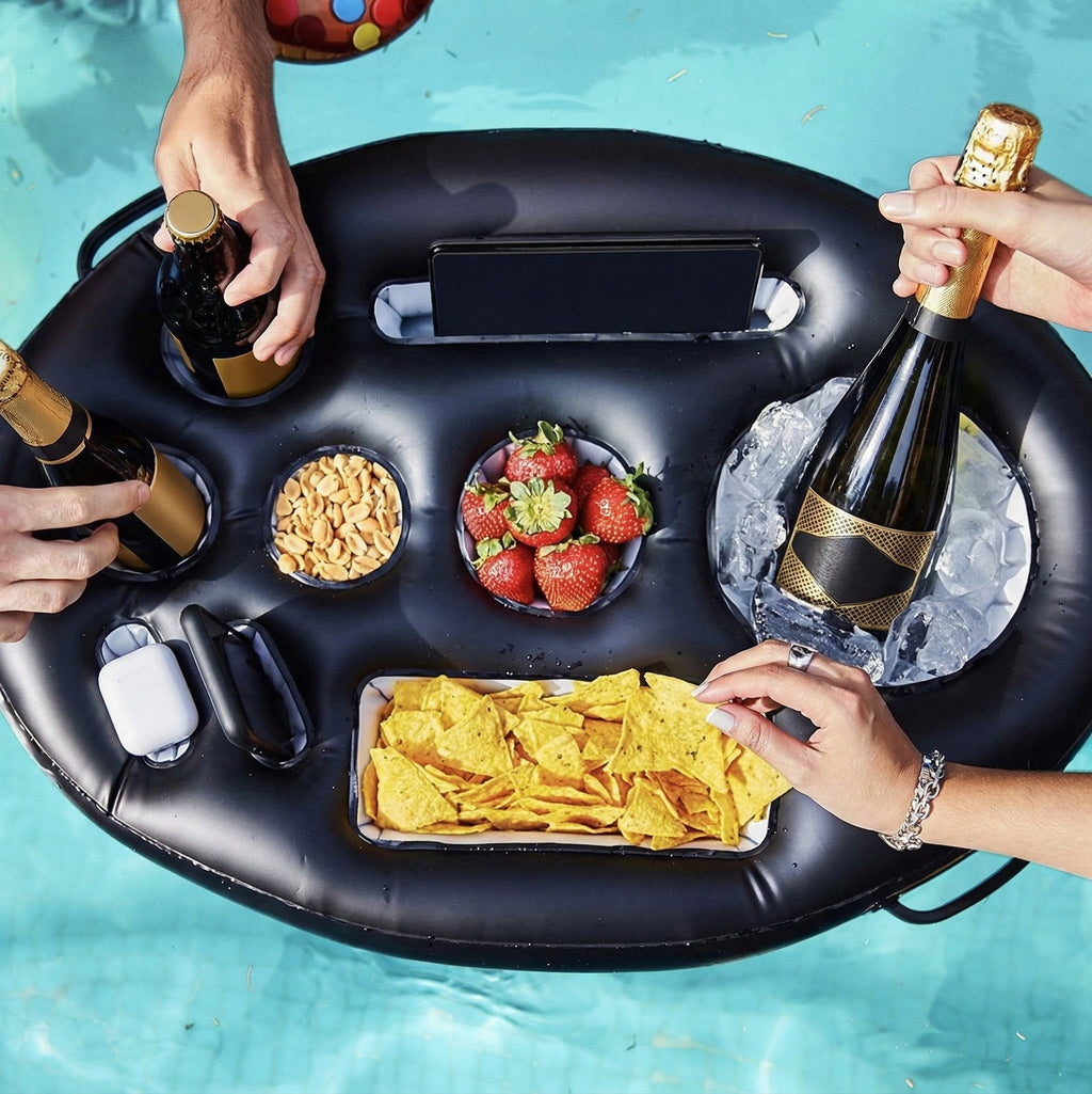 Anna-Kaci Inflatable Pool Floating Drink Holder with Ice Bucket Food Tray Cup Holders Party Serving Tray