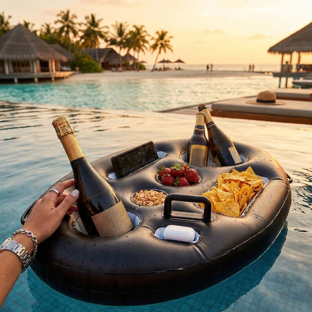 Anna-Kaci Inflatable Pool Floating Drink Holder with Ice Bucket Food Tray Cup Holders Party Serving Tray