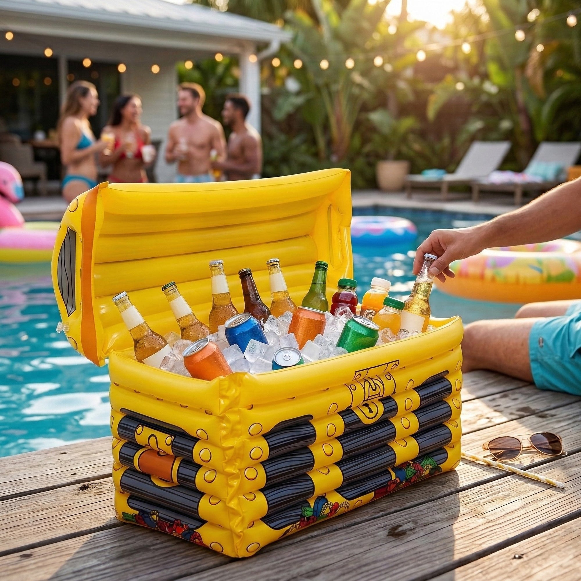 Anna-Kaci Inflatable Treasure Chest Ice Bucket Party Drink Cooler Beverage Cooler for Pool Parties