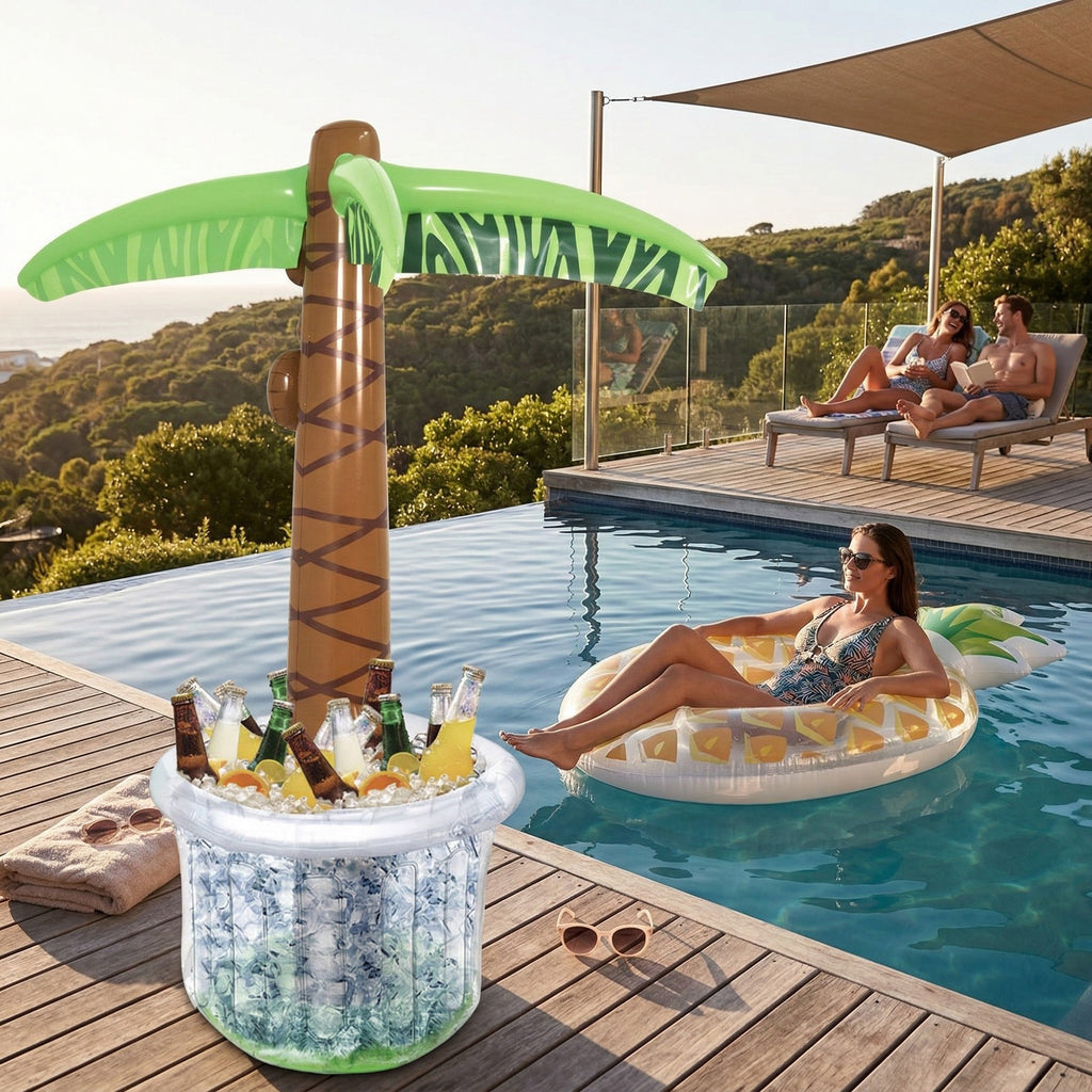 Anna-Kaci Inflatable Palm Tree Pool Ice Bucket Cooler Party Drink Tub Outdoor Beverage Cooler with Shade