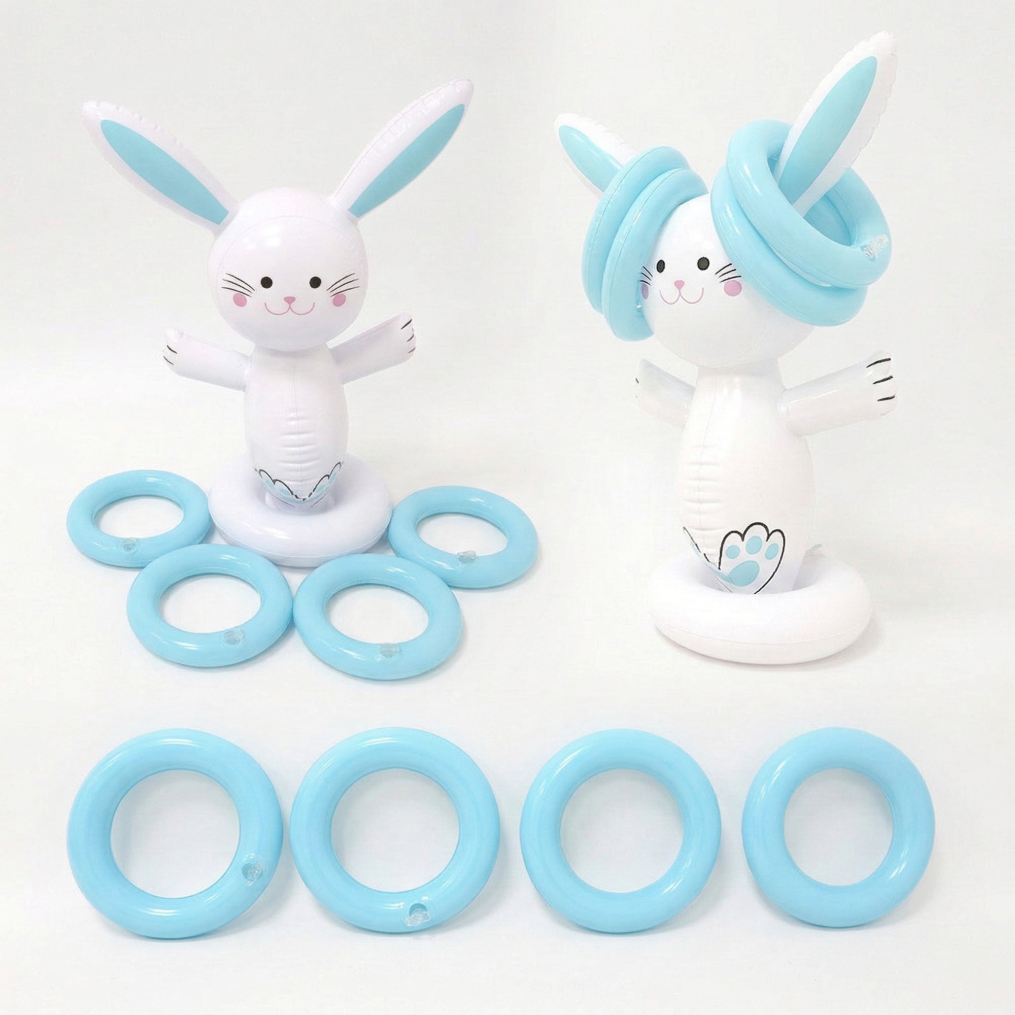 Anna-Kaci Inflatable Easter Bunny Ring Toss Game Kids Outdoor Toss Game with Rings Easter Party Yard Game