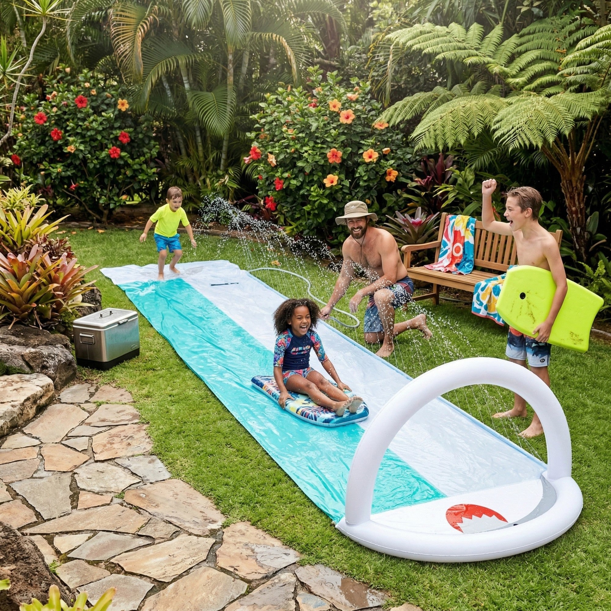 Anna-Kaci Kids Backyard Water Slide Lawn Slip and Slide with Sprinkler Splash Track Outdoor Summer Water Toy
