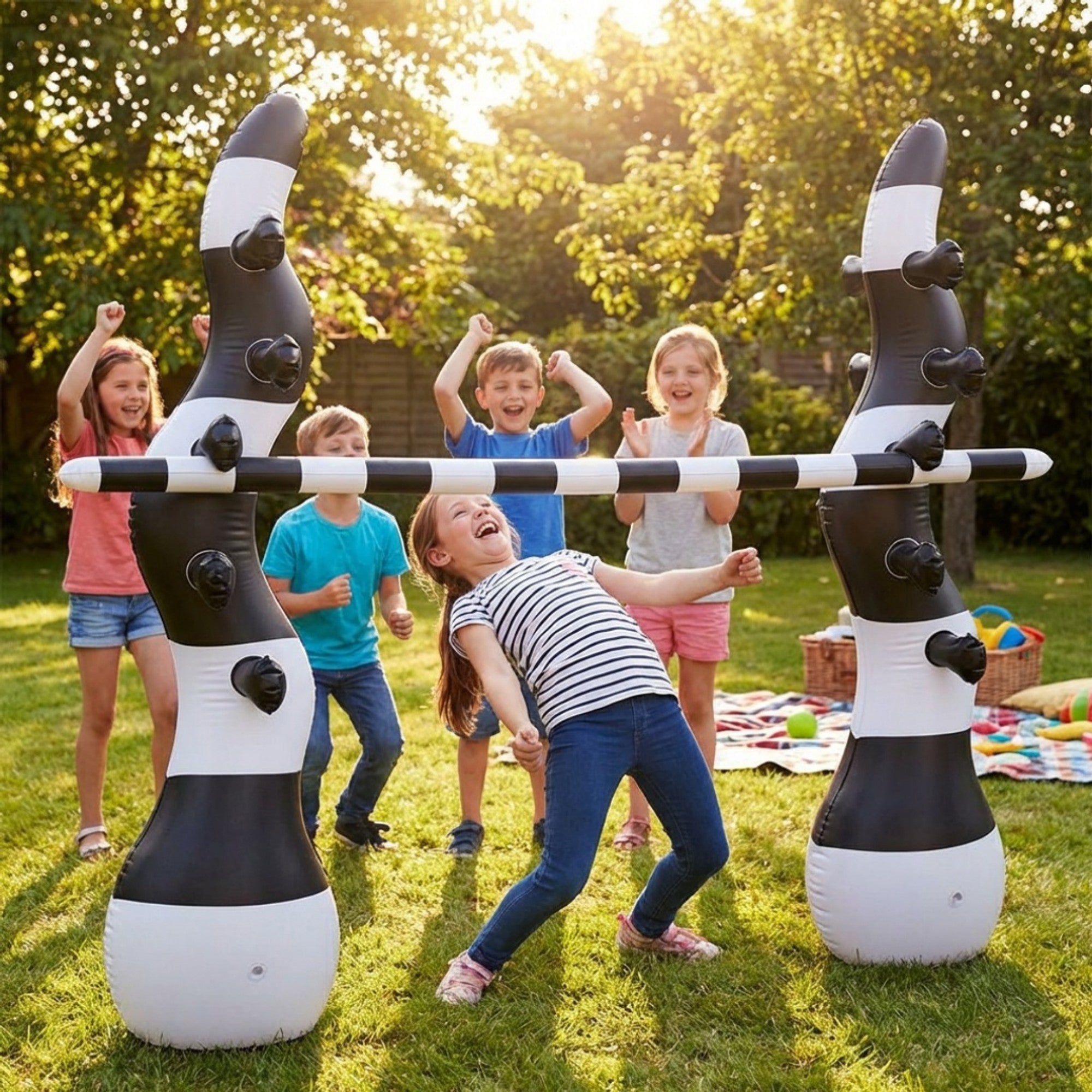 Anna-Kaci Inflatable Limbo Game Set with Adjustable Bar Backyard Party Outdoor Lawn Game for Kids and Family