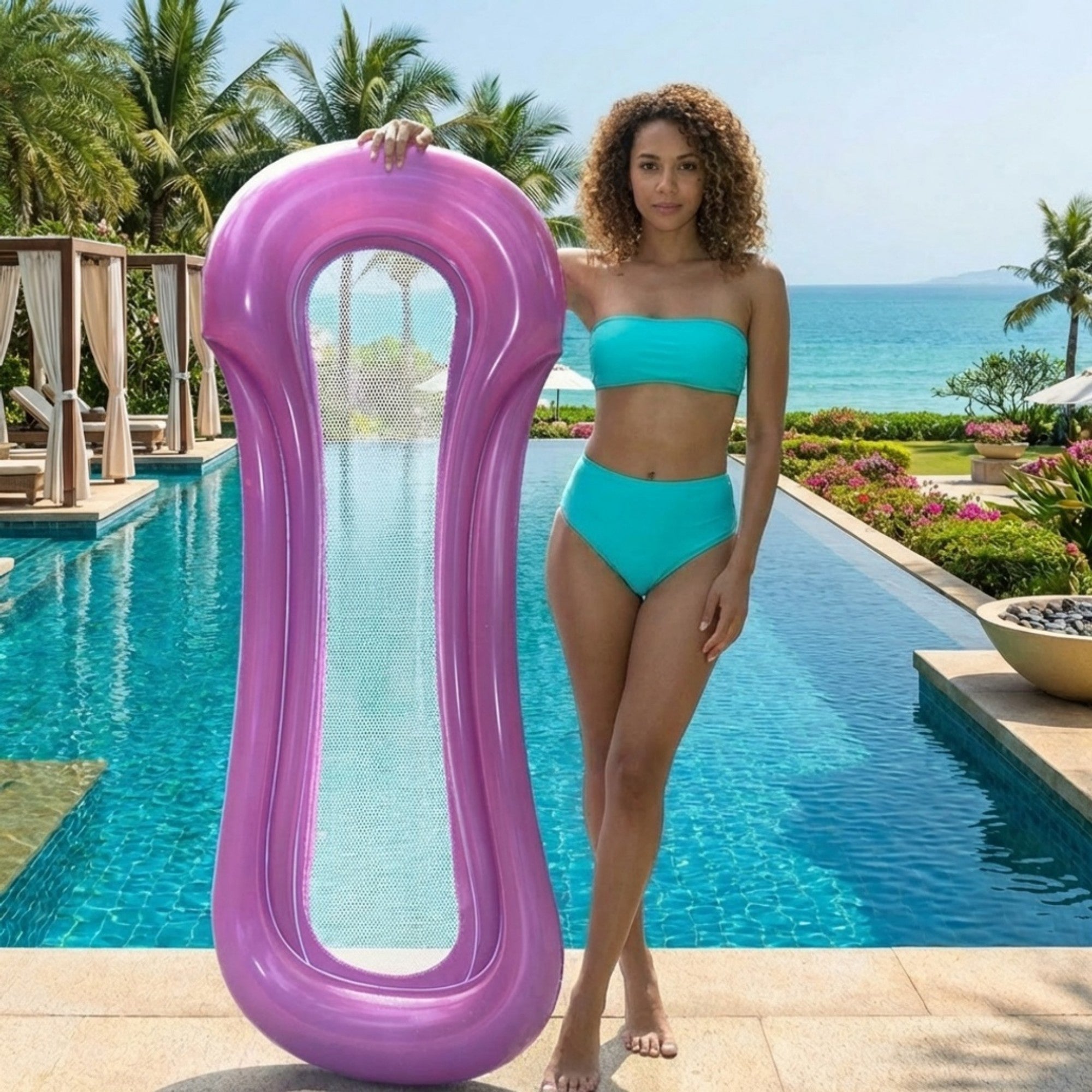 Anna-Kaci Inflatable Pool Lounge Float with Contoured Reclining Design