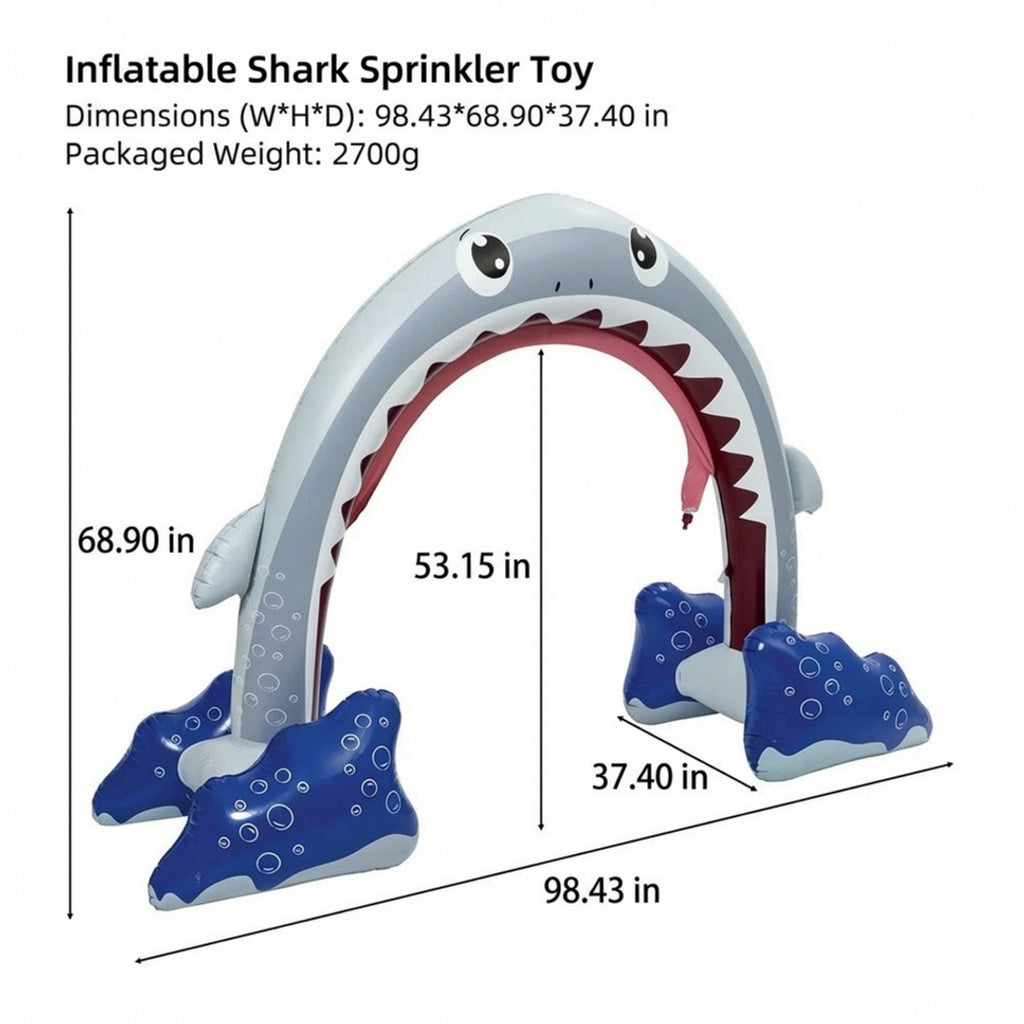 Anna-Kaci Inflatable Shark Pool Sprinkler Arch Water Spray Toy for Kids Outdoor Backyard Splash Play
