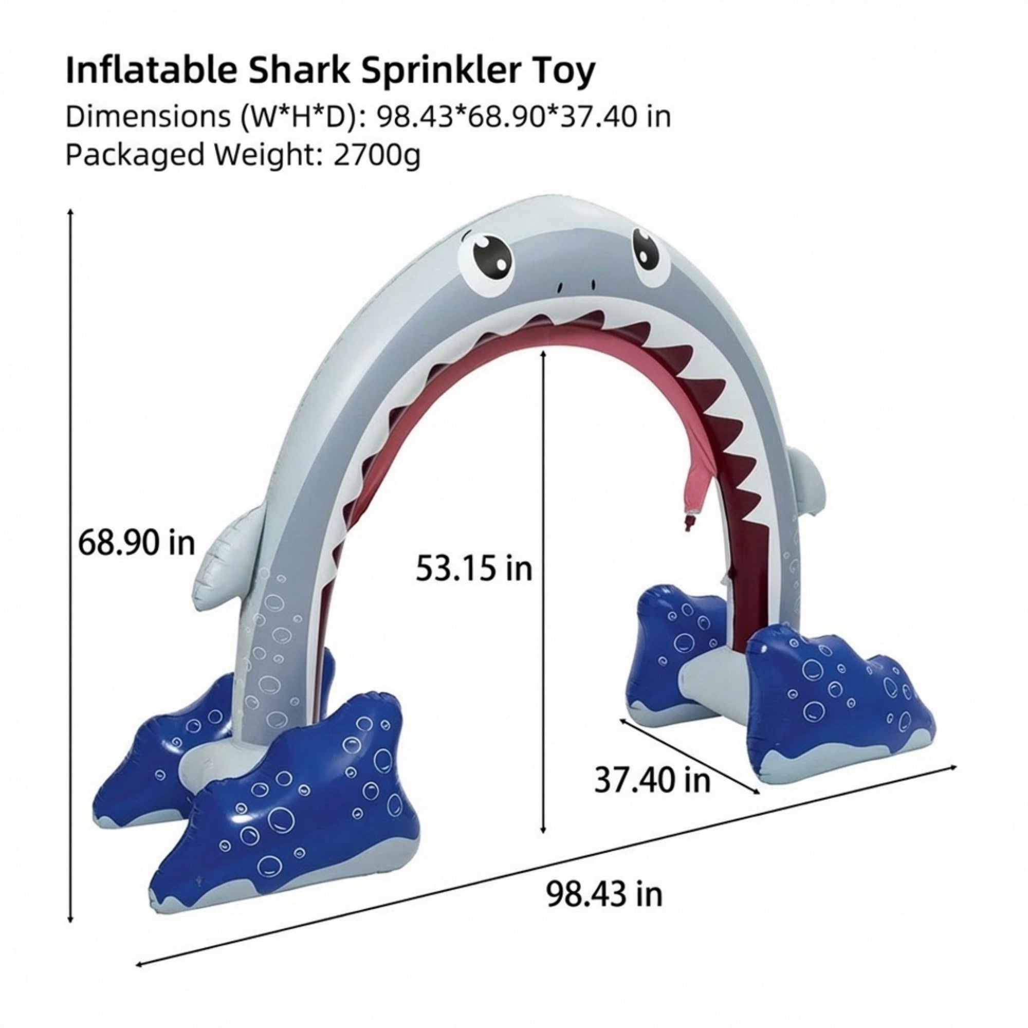 Anna-Kaci Inflatable Shark Pool Sprinkler Arch Water Spray Toy for Kids Outdoor Backyard Splash Play