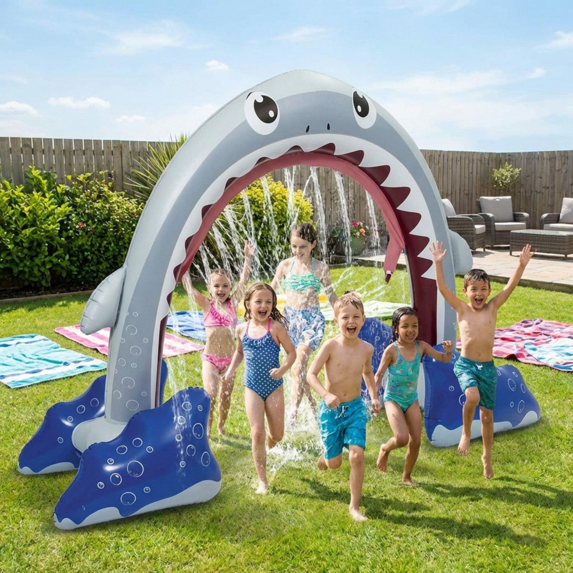 Anna-Kaci Inflatable Shark Pool Sprinkler Arch Water Spray Toy for Kids Outdoor Backyard Splash Play