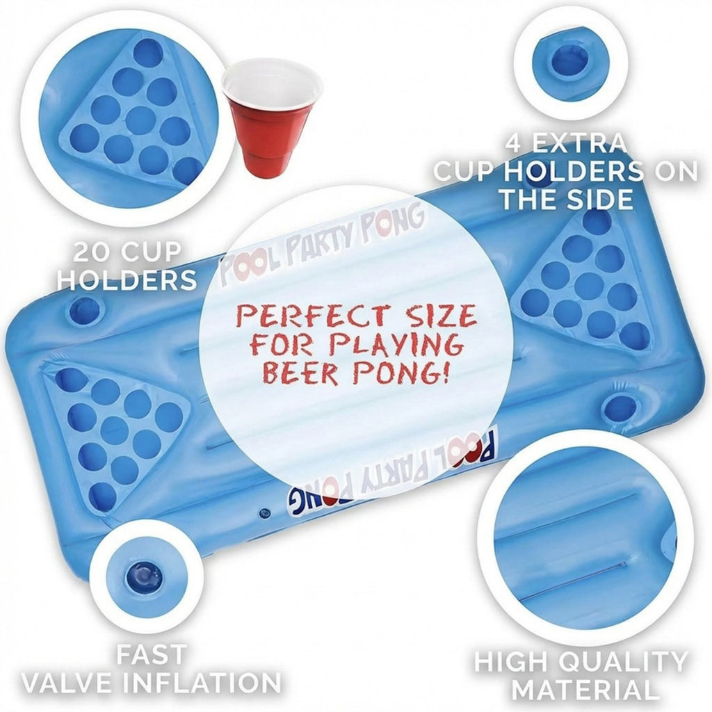 Anna-Kaci Inflatable Pool Party Pong Game Float with Cup Holders Floating Drinking Game for Pool Parties