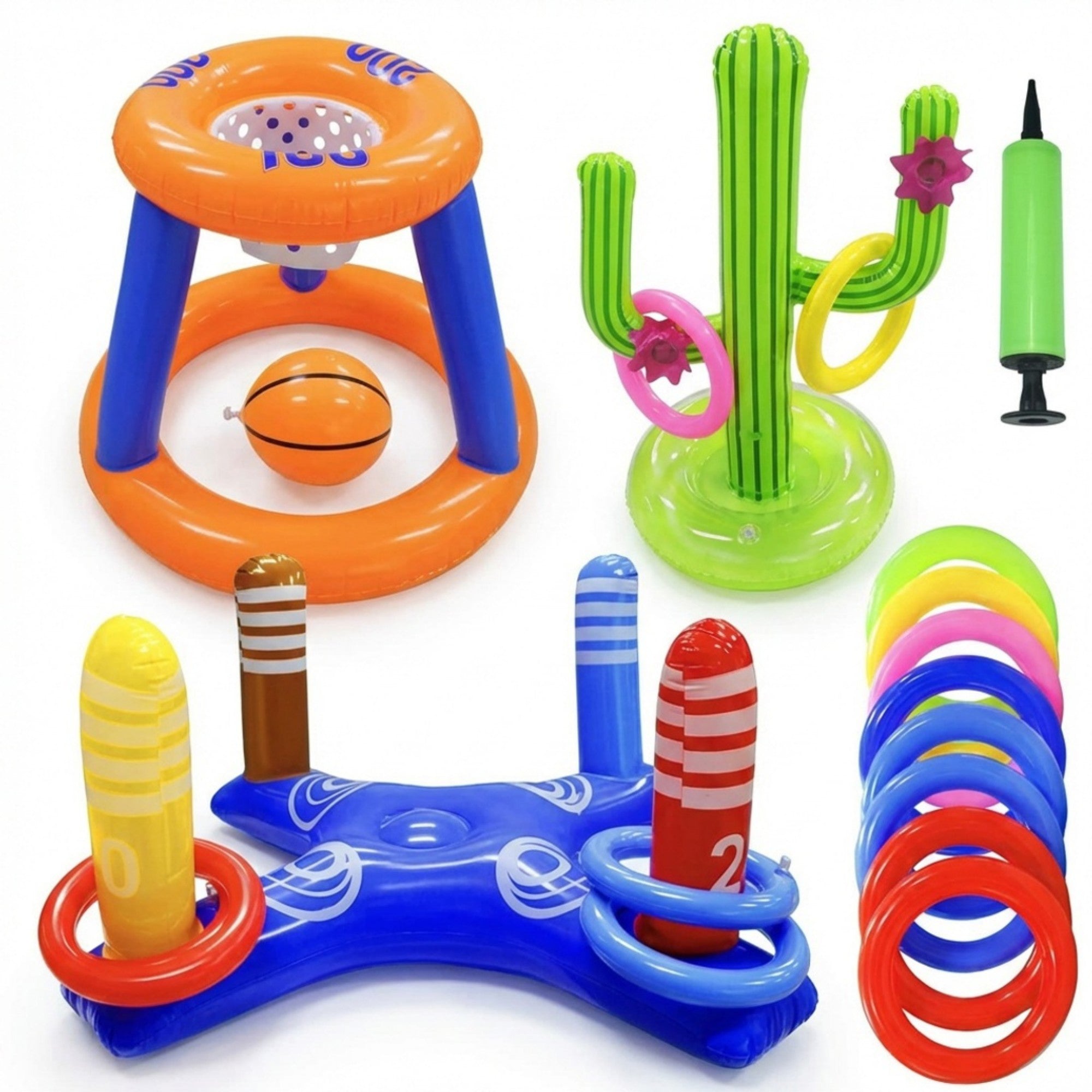 Anna-Kaci Inflatable Pool Games Set with Basketball Hoop and Ring Toss Water Toy Kit for Pool Parties