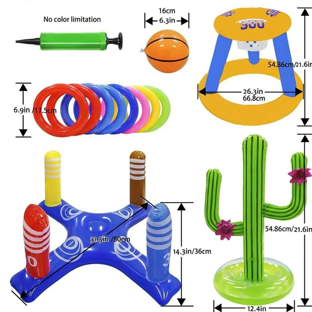 Anna-Kaci Inflatable Pool Games Set with Basketball Hoop and Ring Toss Water Toy Kit for Pool Parties