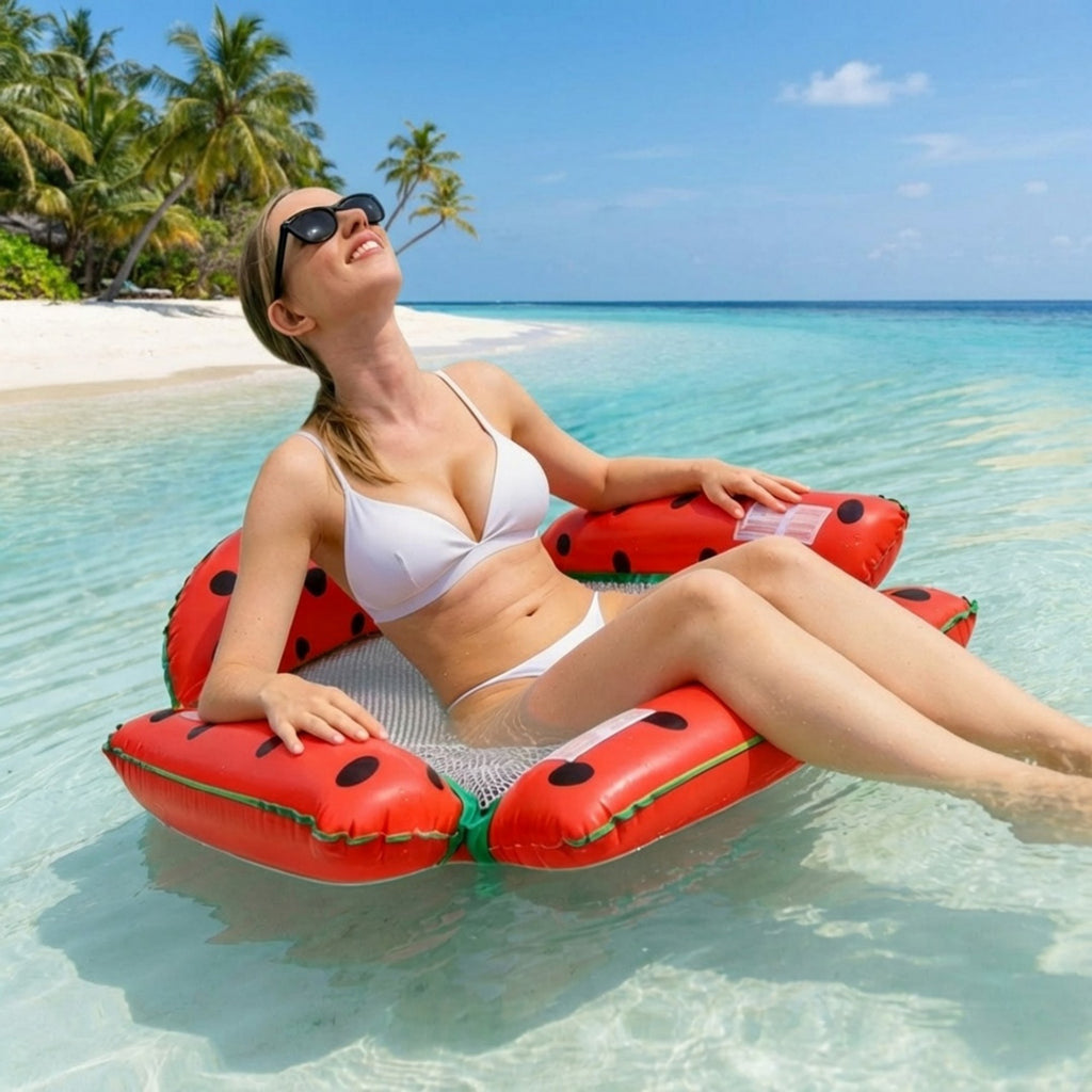 Anna-Kaci Inflatable Pool Hammock Float with Mesh Center and Pillow Headrest Floating Lounge