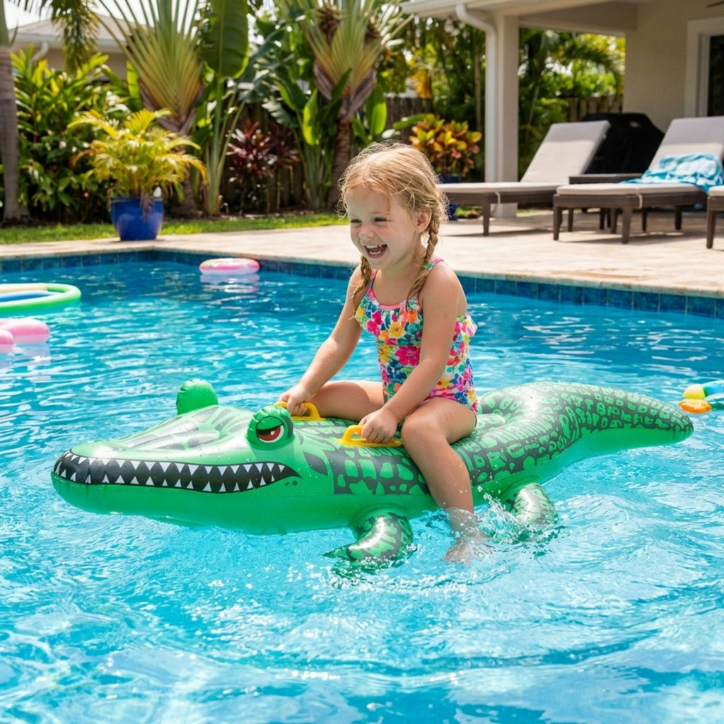 Anna-Kaci Inflatable Alligator Pool Float Ride On Crocodile Water Toy with Handles for Kids