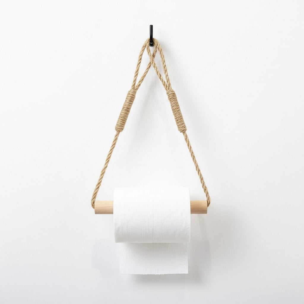Anna-Kaci 3-piece Wall Mounted Rope Toilet Paper Holder with Wooden Rod