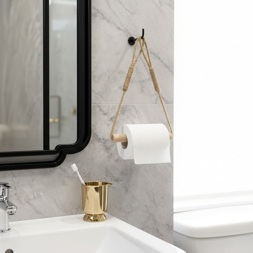 Anna-Kaci 3-piece Wall Mounted Rope Toilet Paper Holder with Wooden Rod