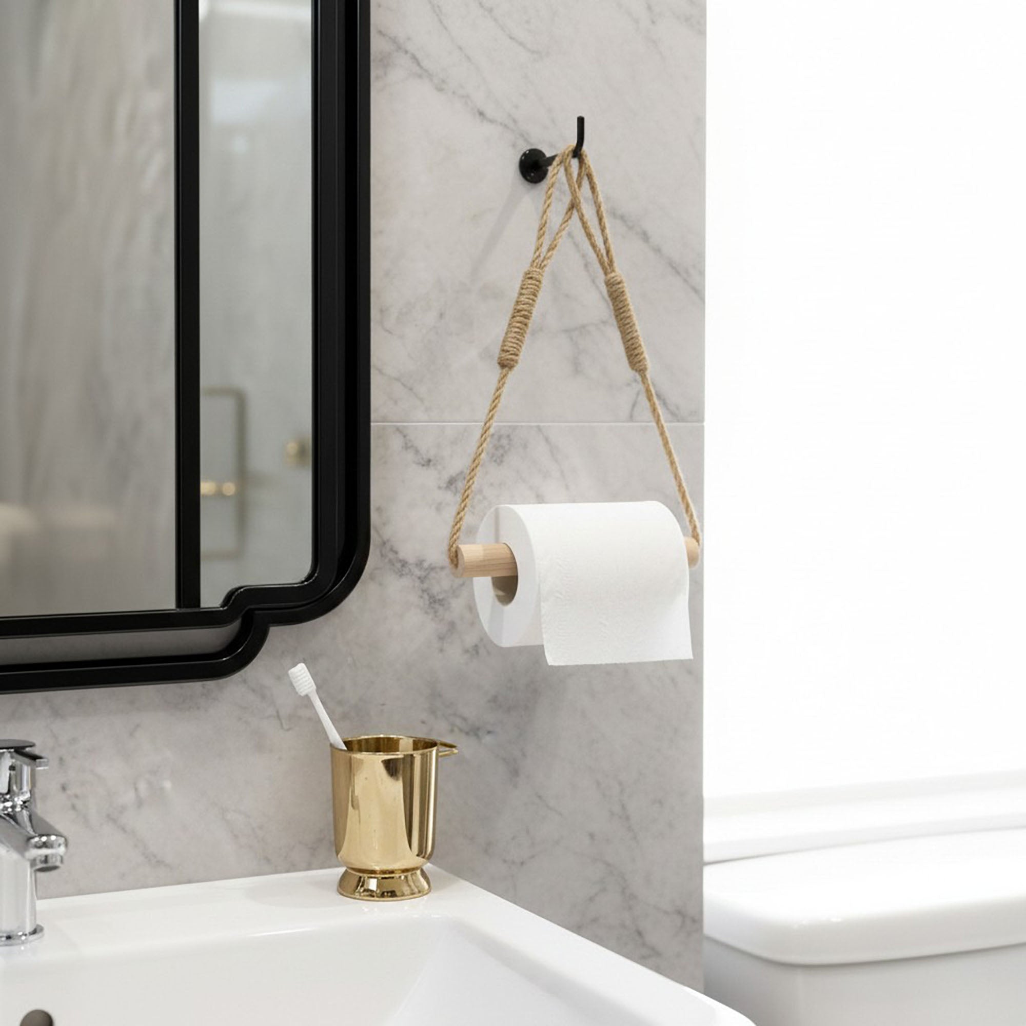 Anna-Kaci 3-piece Wall Mounted Rope Toilet Paper Holder with Wooden Rod