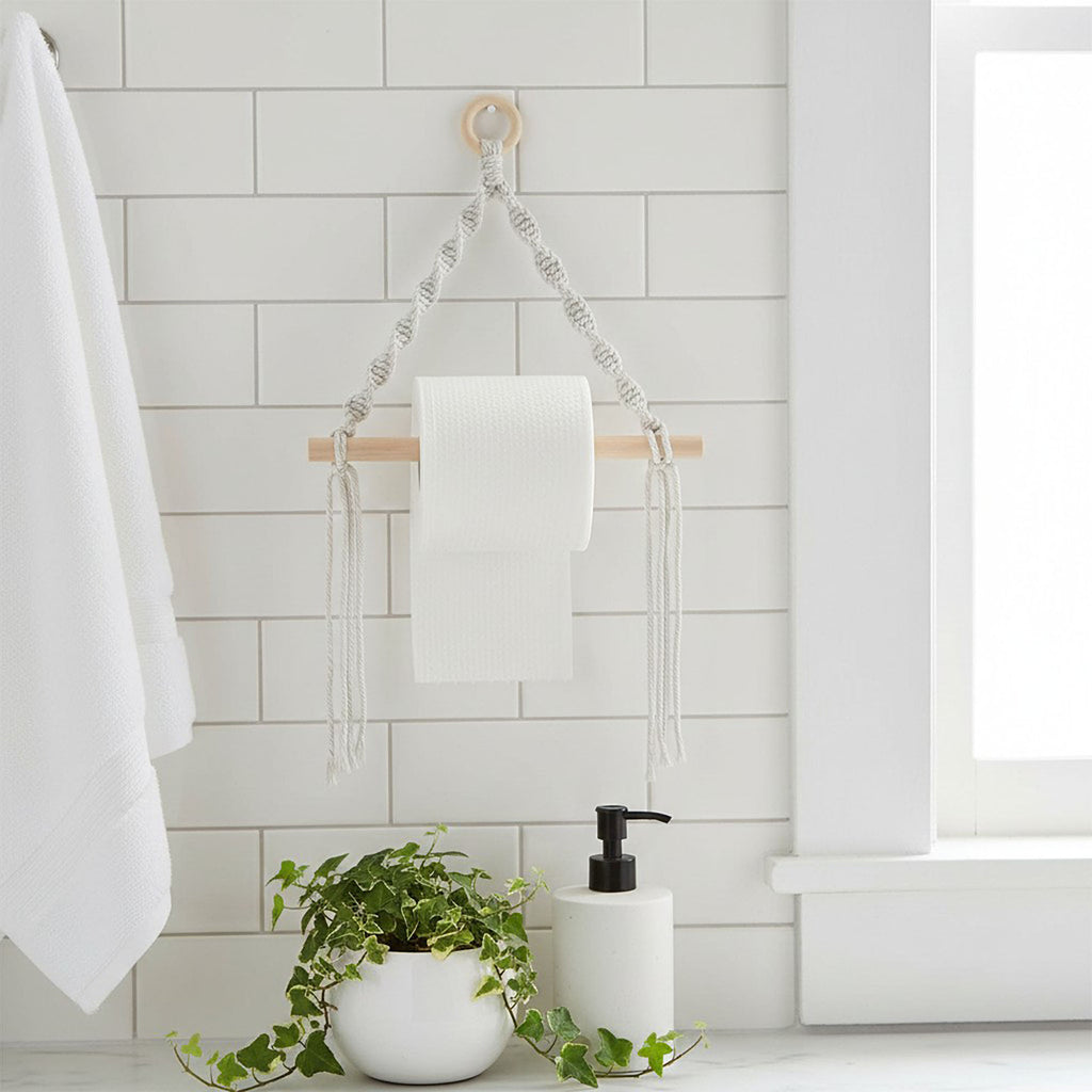 Anna-Kaci 3-piece Hanging Rope Toilet Paper Holder with Wooden Dowel Bar