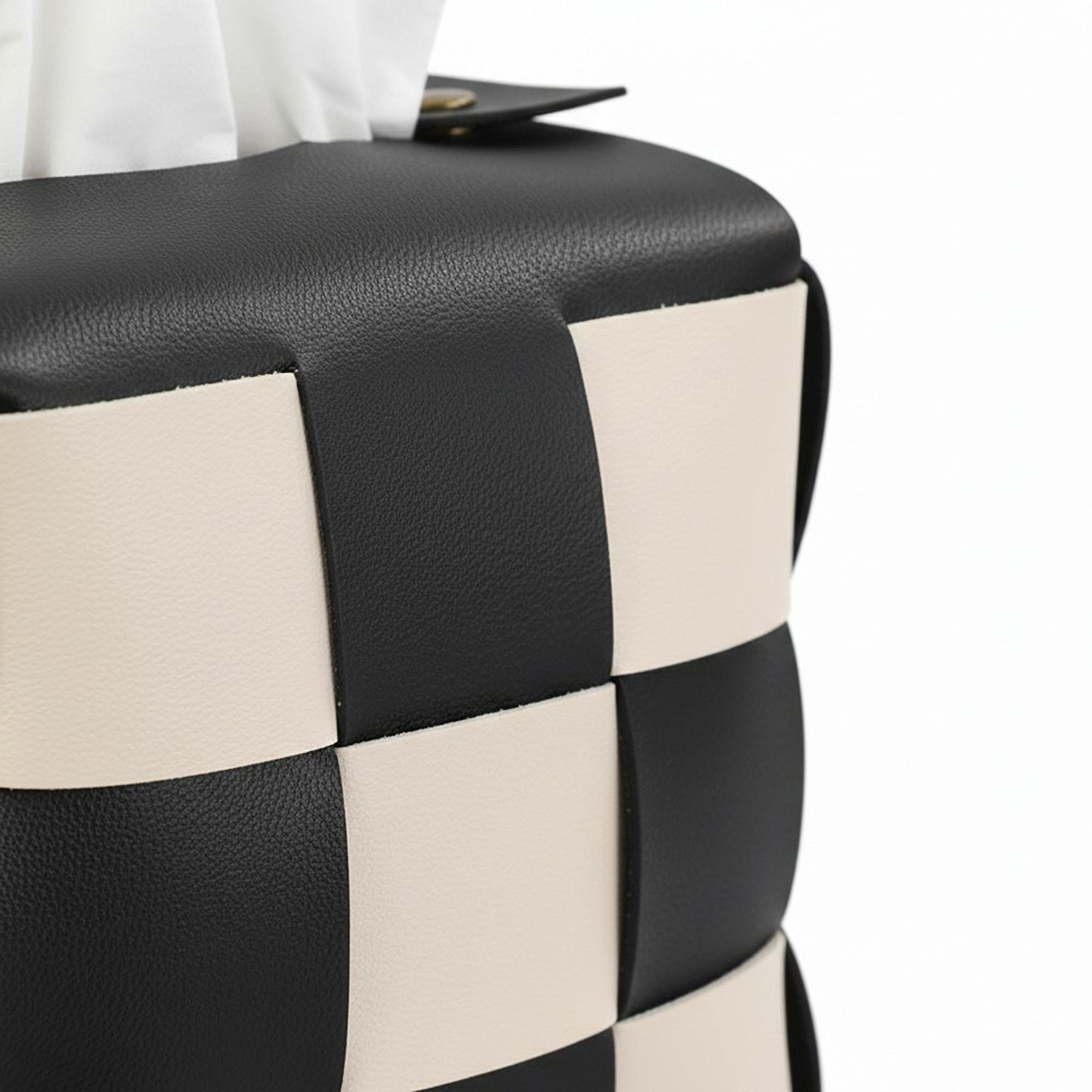 Anna-Kaci Woven Checkered Tissue Box Cover with Soft Structured Design