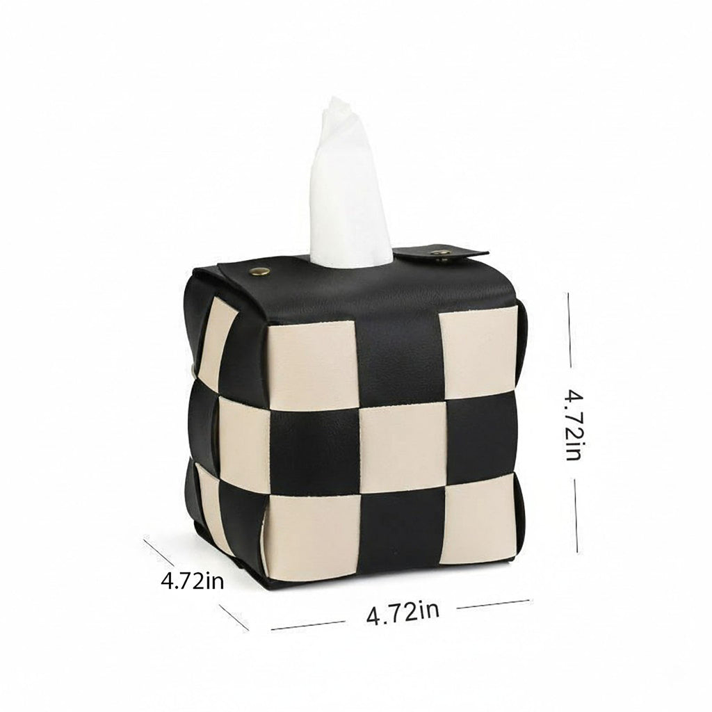 Anna-Kaci Woven Checkered Tissue Box Cover with Soft Structured Design