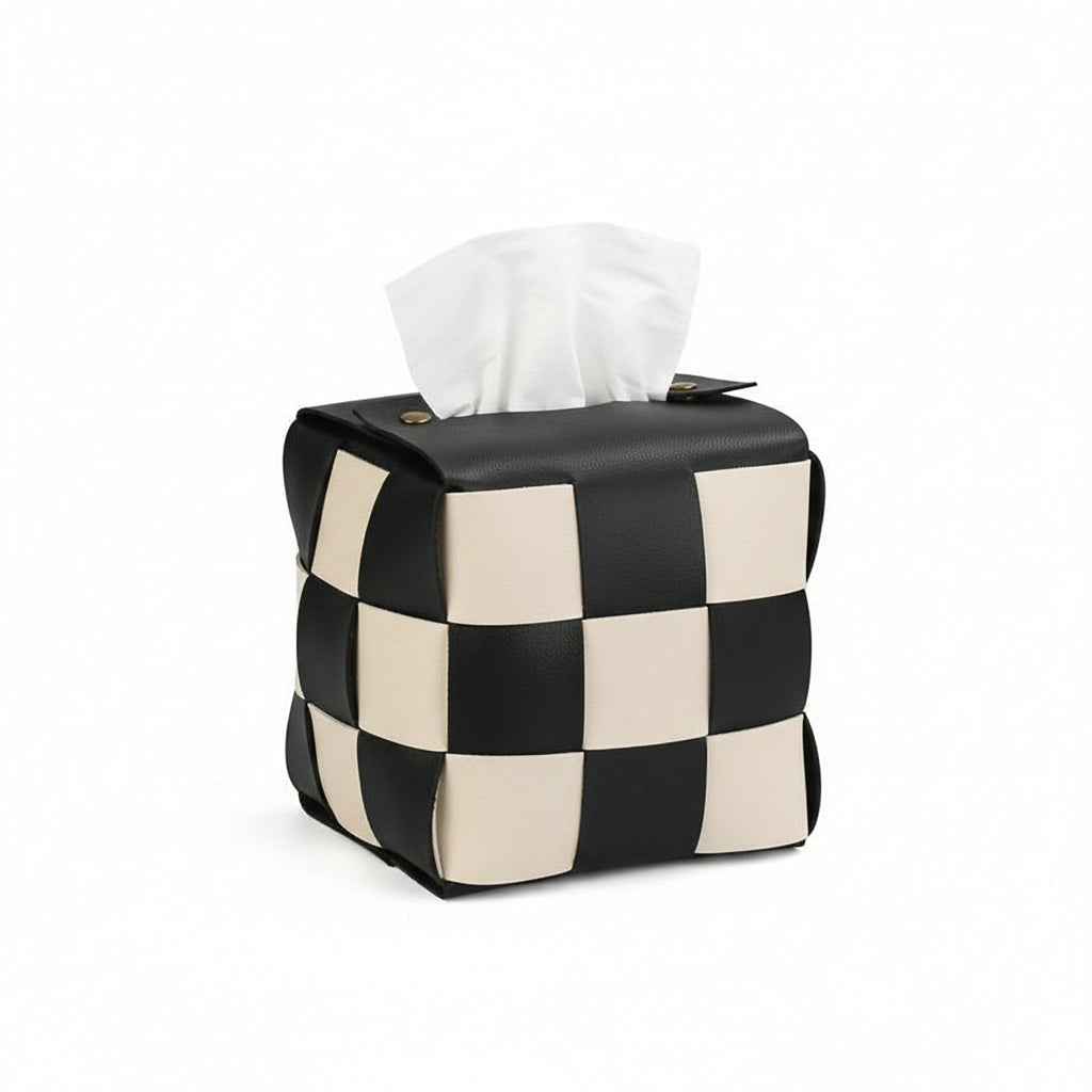 Anna-Kaci Woven Checkered Tissue Box Cover with Soft Structured Design