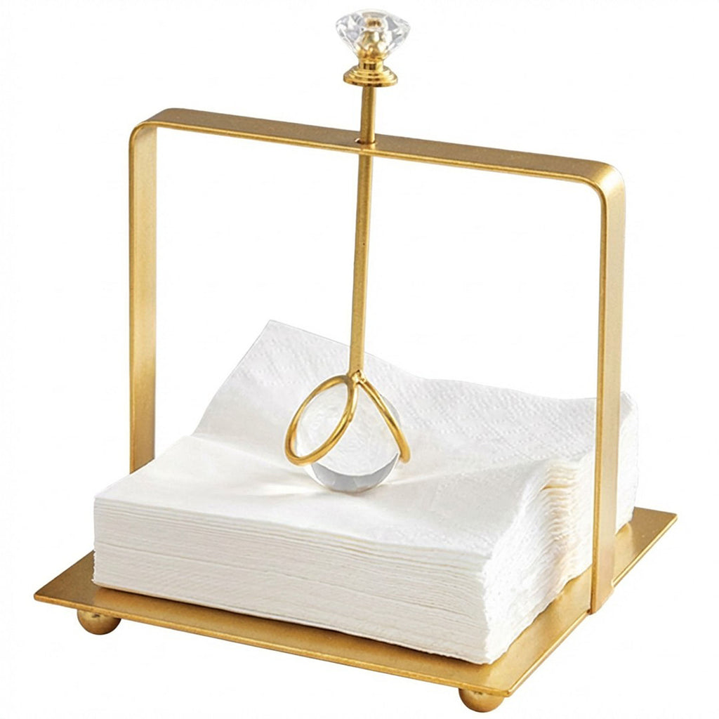 Anna-Kaci Modern Gold Metal Napkin Holder with Crystal Knob Decorative Tabletop Organizer