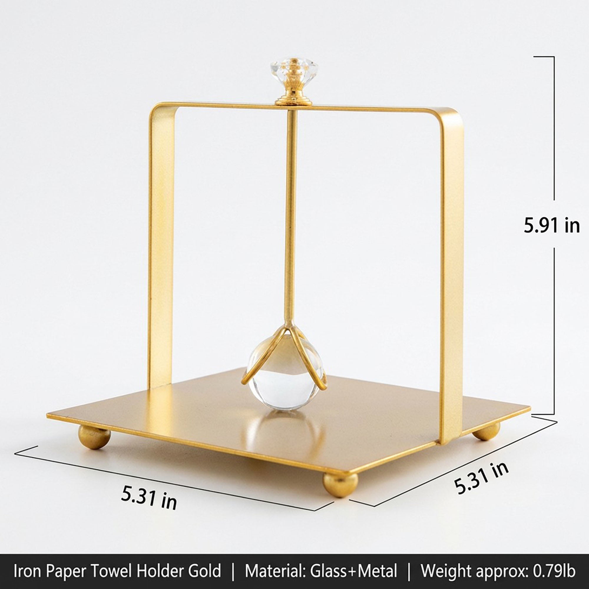 Anna-Kaci Modern Gold Metal Napkin Holder with Crystal Knob Decorative Tabletop Organizer