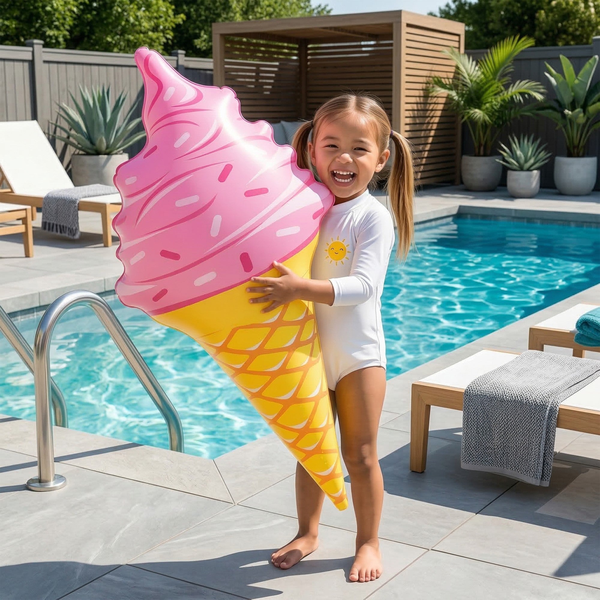 Anna-Kaci Inflatable Ice Cream Pool Float Dessert Shaped Swimming Pool Float Beach Lake Summer Water Fun