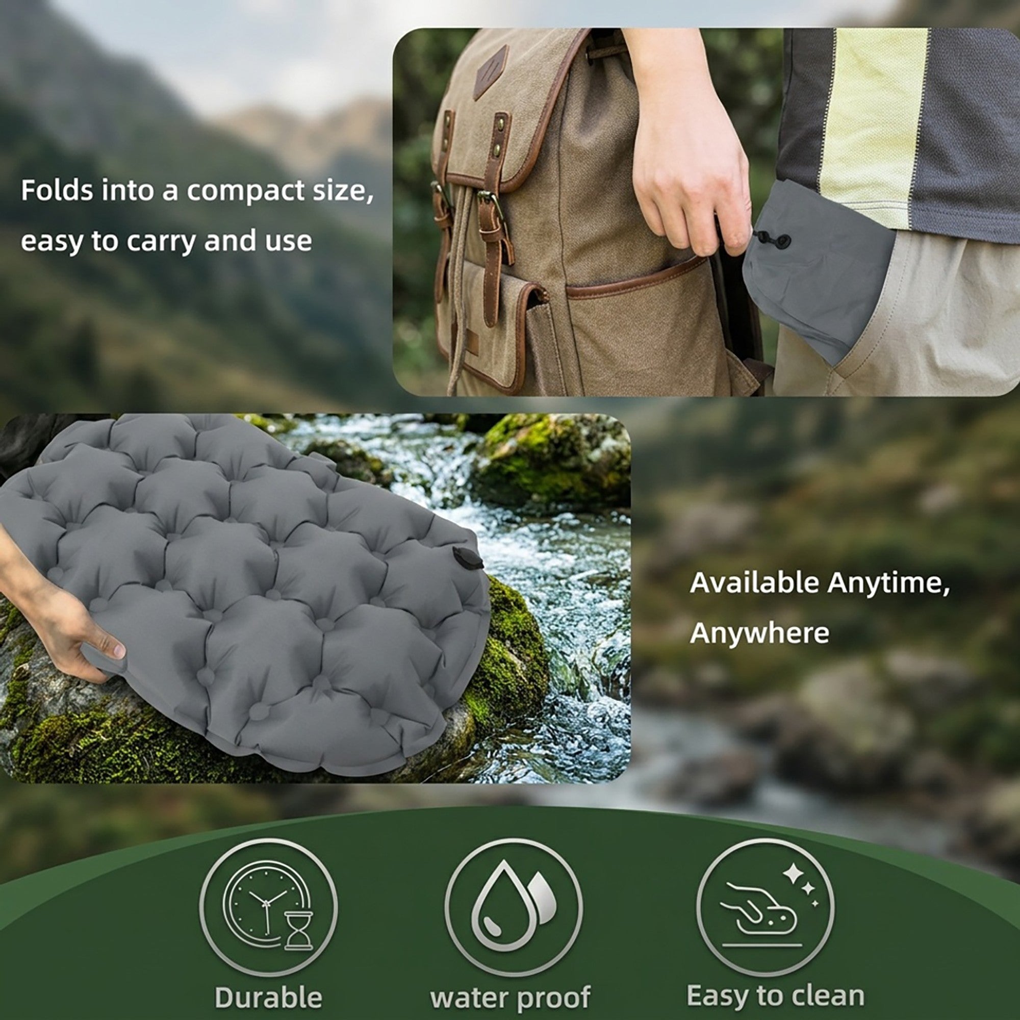Anna-Kaci Inflatable Seat Cushion Portable Camping Air Cushion for Hiking Travel Outdoor Seating Pad