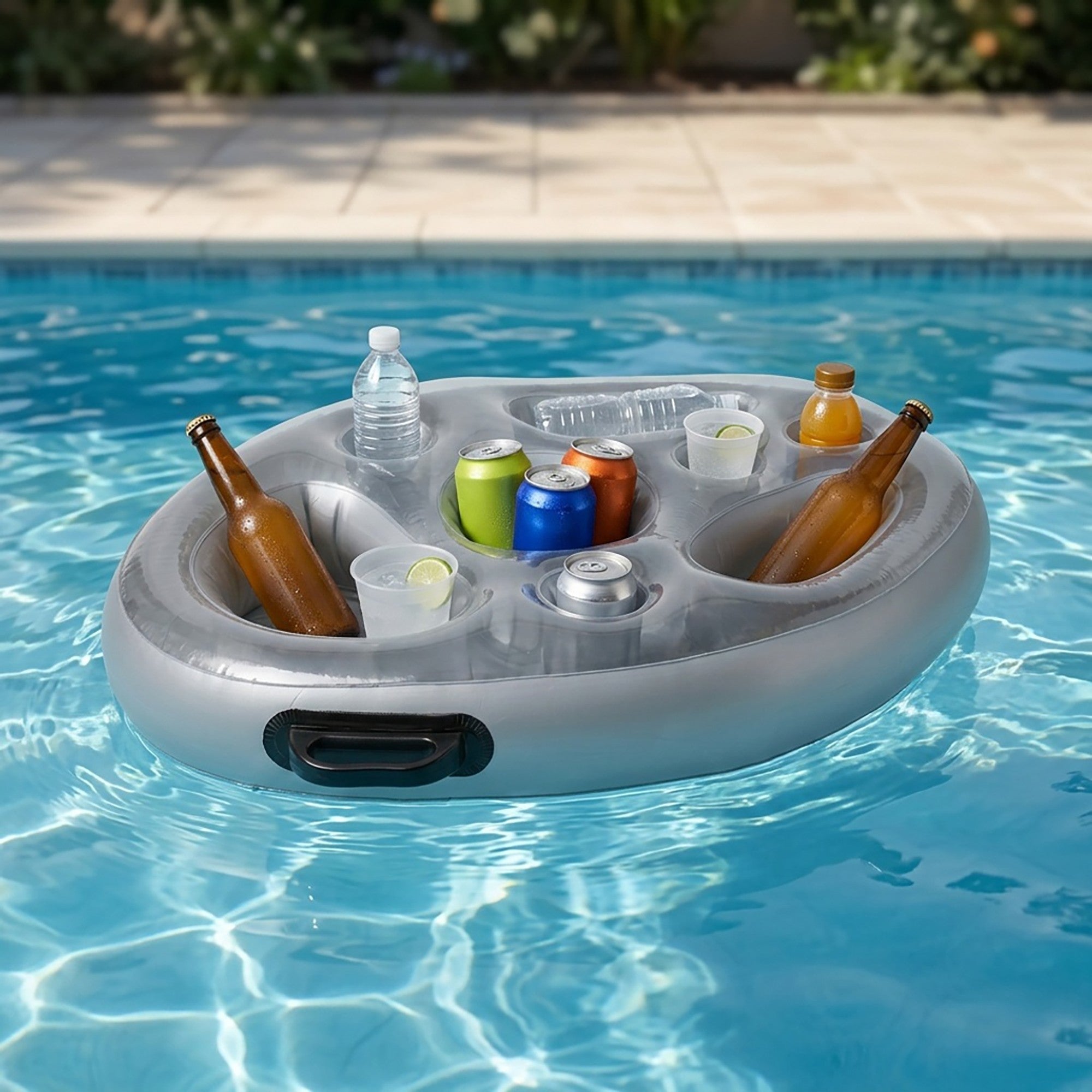 Anna-Kaci Inflatable Pool Drink Holder Floating Beverage Cooler Tray with Cup Holders for Summer Party