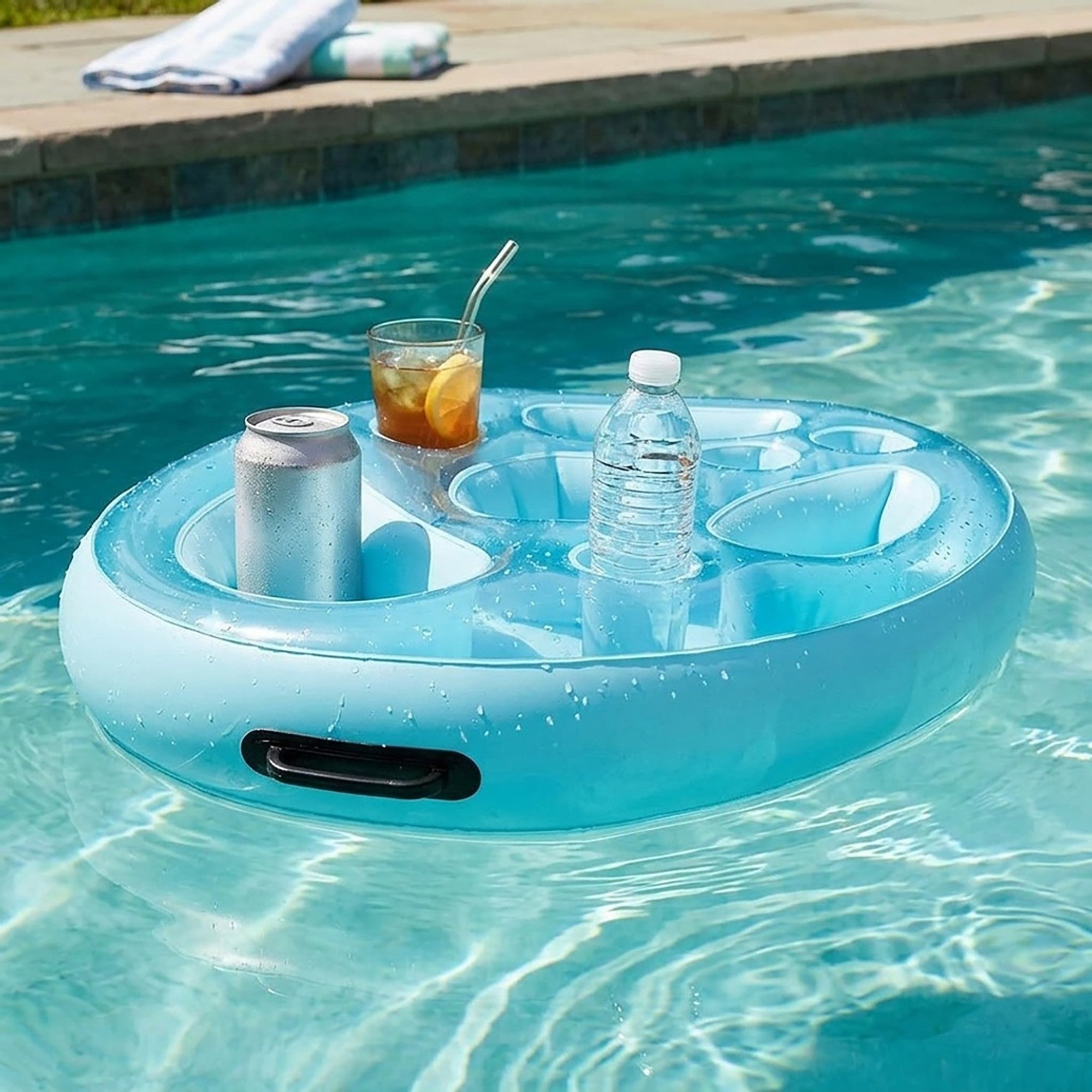 Anna-Kaci Inflatable Pool Drink Holder Floating Beverage Cooler Tray with Cup Holders for Summer Party