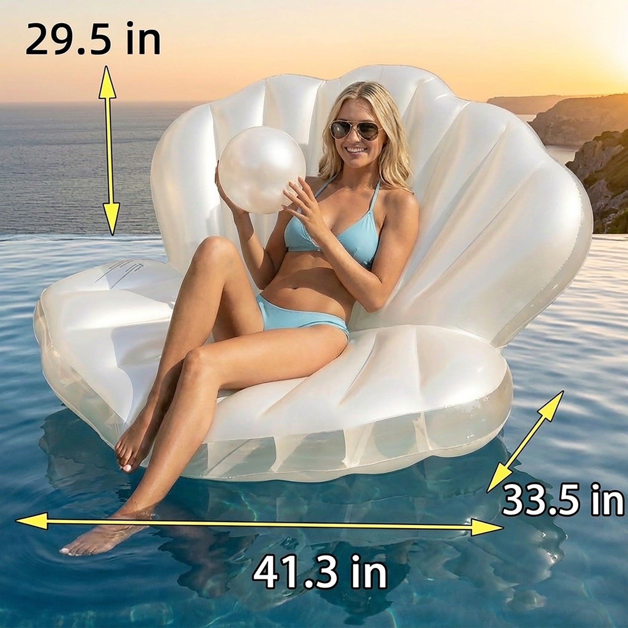 Anna-Kaci Summer Swimming Pool Inflatable Seashell Pool Float Lounge Chair Pearl Beach Pool Float Seat
