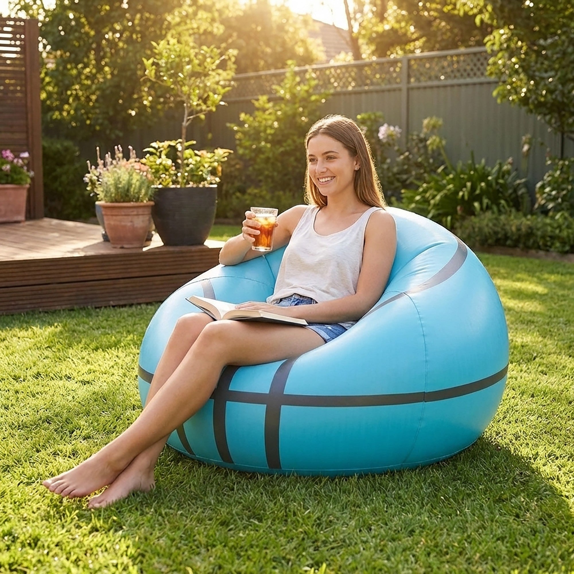 Anna-Kaci Inflatable Bean Bag Chair Portable Air Lounger Sofa for Outdoor Indoor Use
