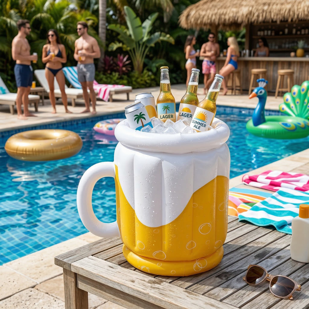 Anna-Kaci Inflatable Beer Mug Cooler with Ice Bucket Design Large Capacity PVC Drink Holder for Party Use