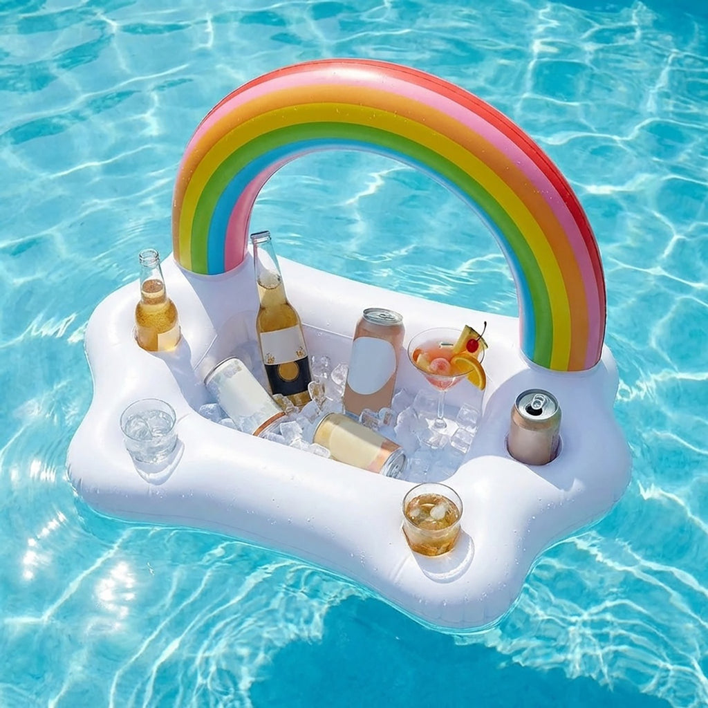 Anna-Kaci Inflatable Pool Drink Holder Floating Cooler with Cup Holders Ice Bucket Beverage Organizer for Pool