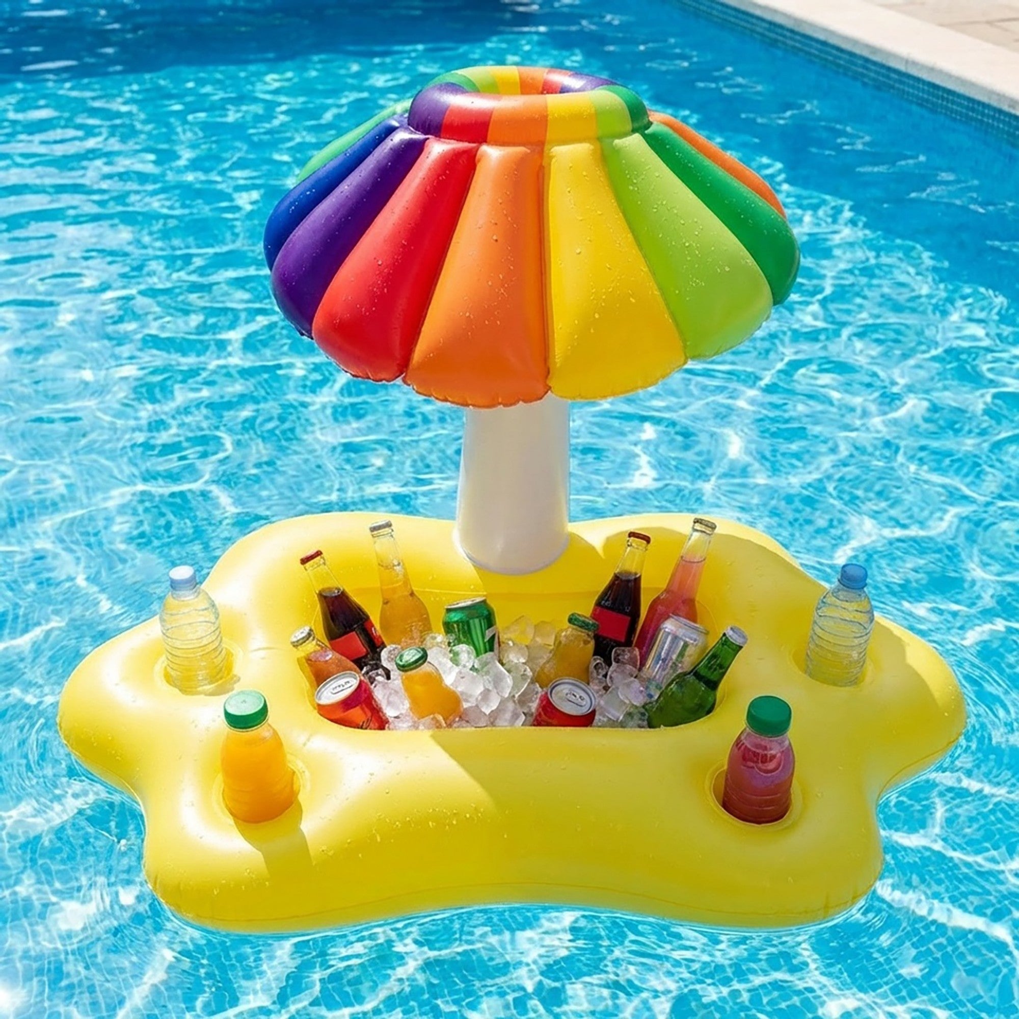 Anna-Kaci Inflatable Pool Drink Holder Floating Cooler with Cup Holders Ice Bucket Beverage Organizer for Pool