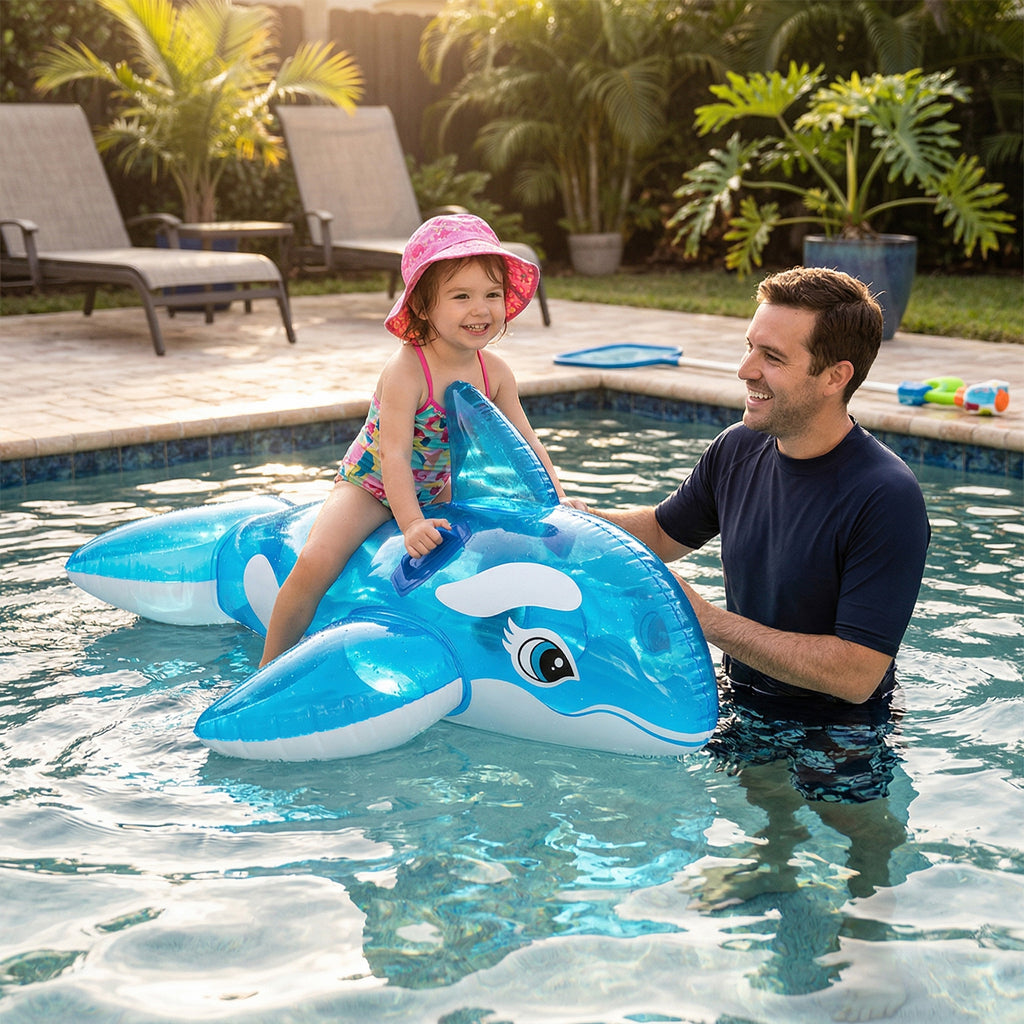 Anna-Kaci Inflatable Orca Pool Float Ride On Water Float with Handles Outdoor Swimming Pool Lake Float