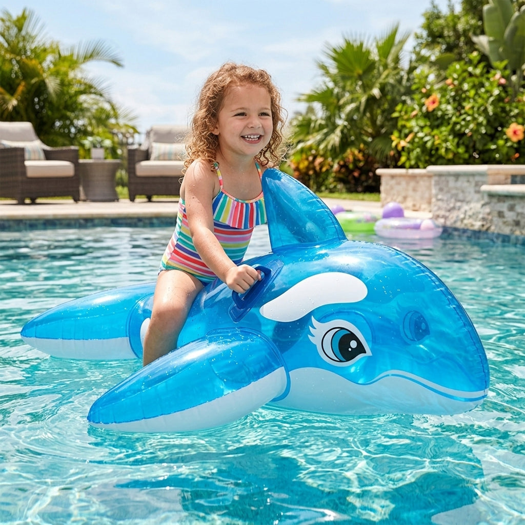 Anna-Kaci Inflatable Orca Pool Float Ride On Water Float with Handles Outdoor Swimming Pool Lake Float