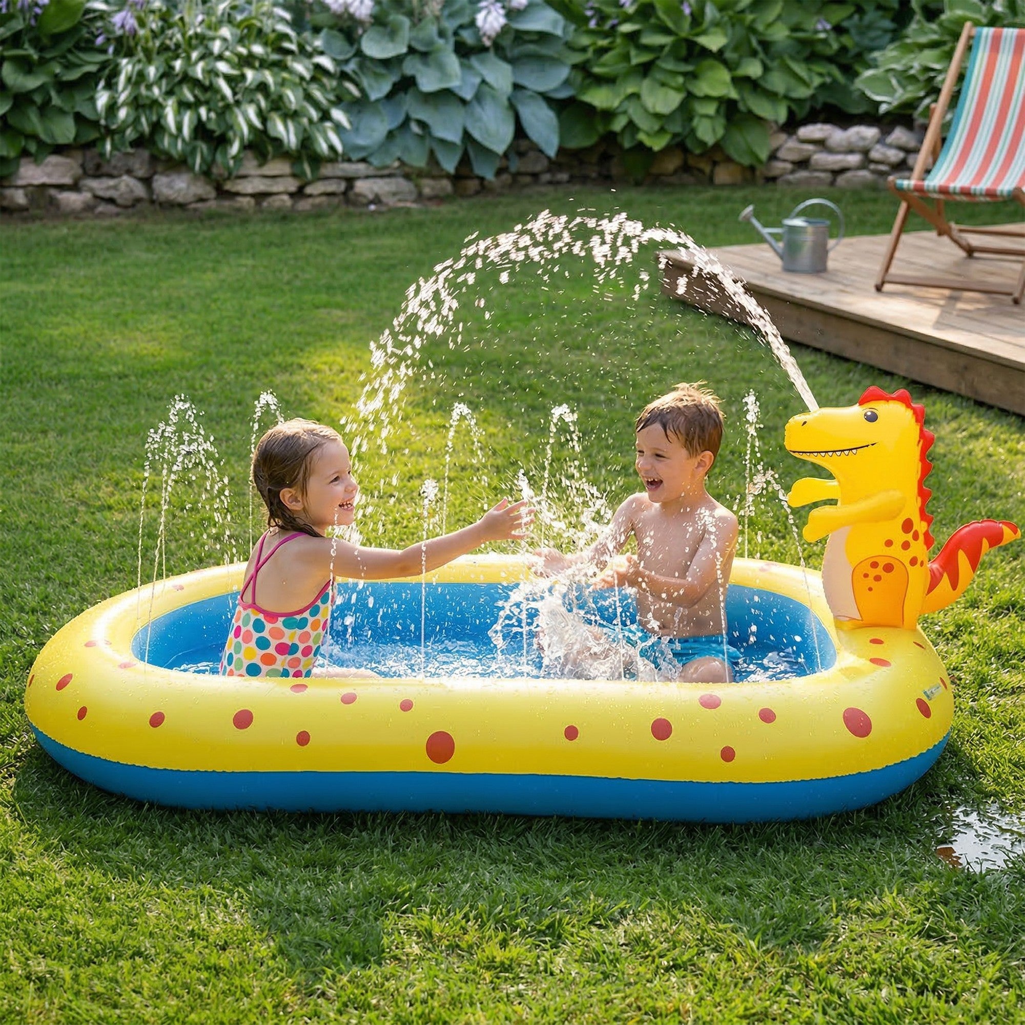 Anna-Kaci Inflatable Splash Pool with Dinosaur Water Sprayer Backyard Spray Play Pool Outdoor Water Play