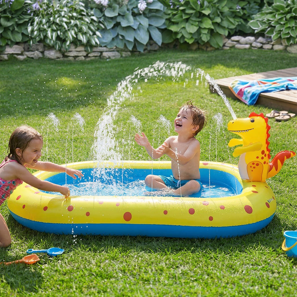 Anna-Kaci Inflatable Splash Pool with Dinosaur Water Sprayer Backyard Spray Play Pool Outdoor Water Play
