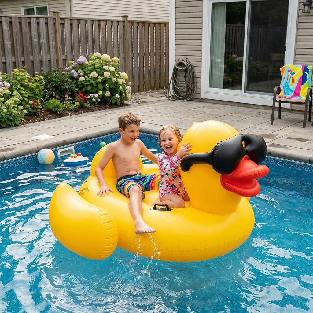 Anna-Kaci Inflatable Giant Duck Pool Float with Sunglasses Design for Pool Party Summer Water Fun
